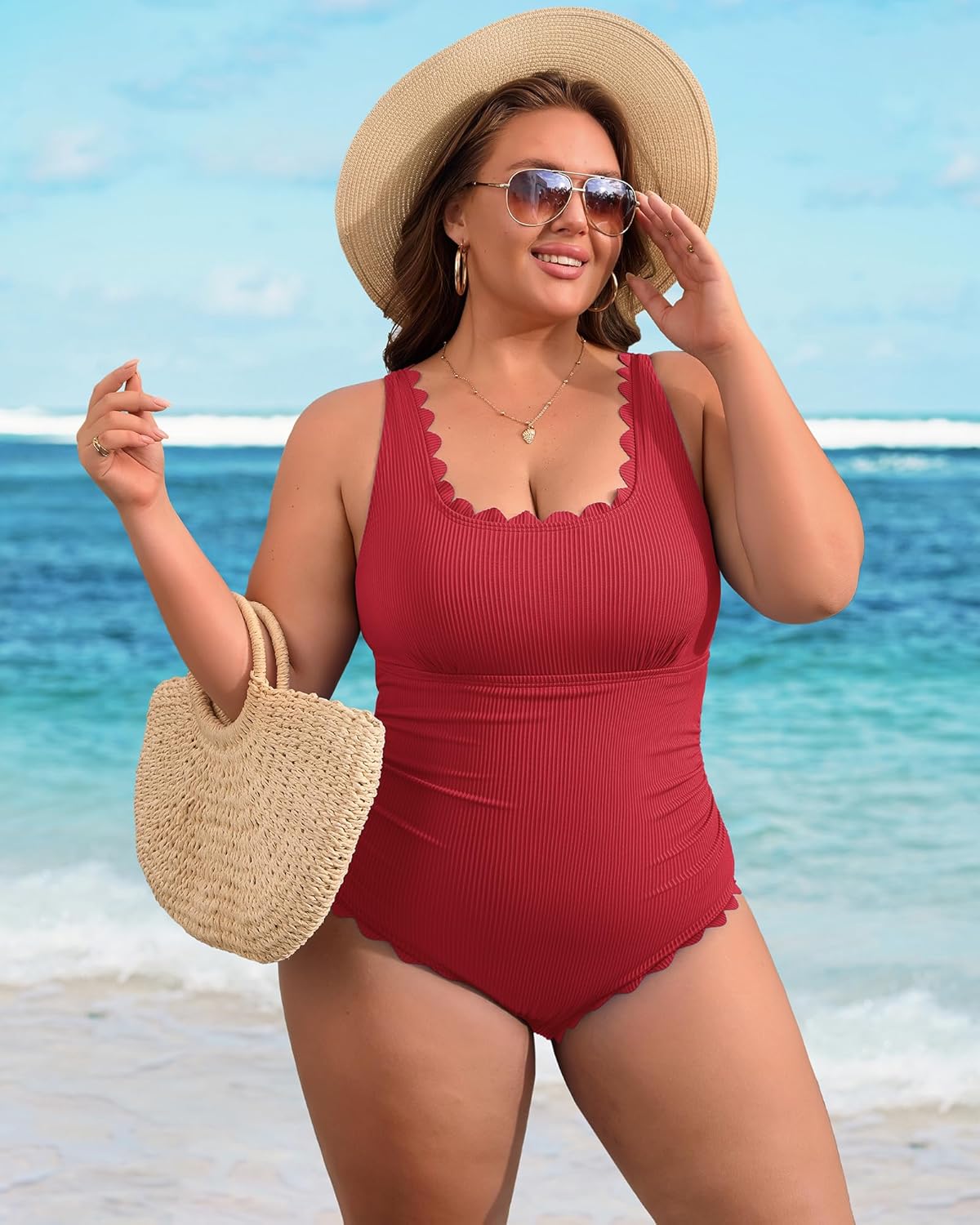 Charmo Plus Size Swimsuit for Women 2026 Tummy Control Scalloped Ribbed One Piece Swimsuits Ruched Modest Bathing Suit - Image 8