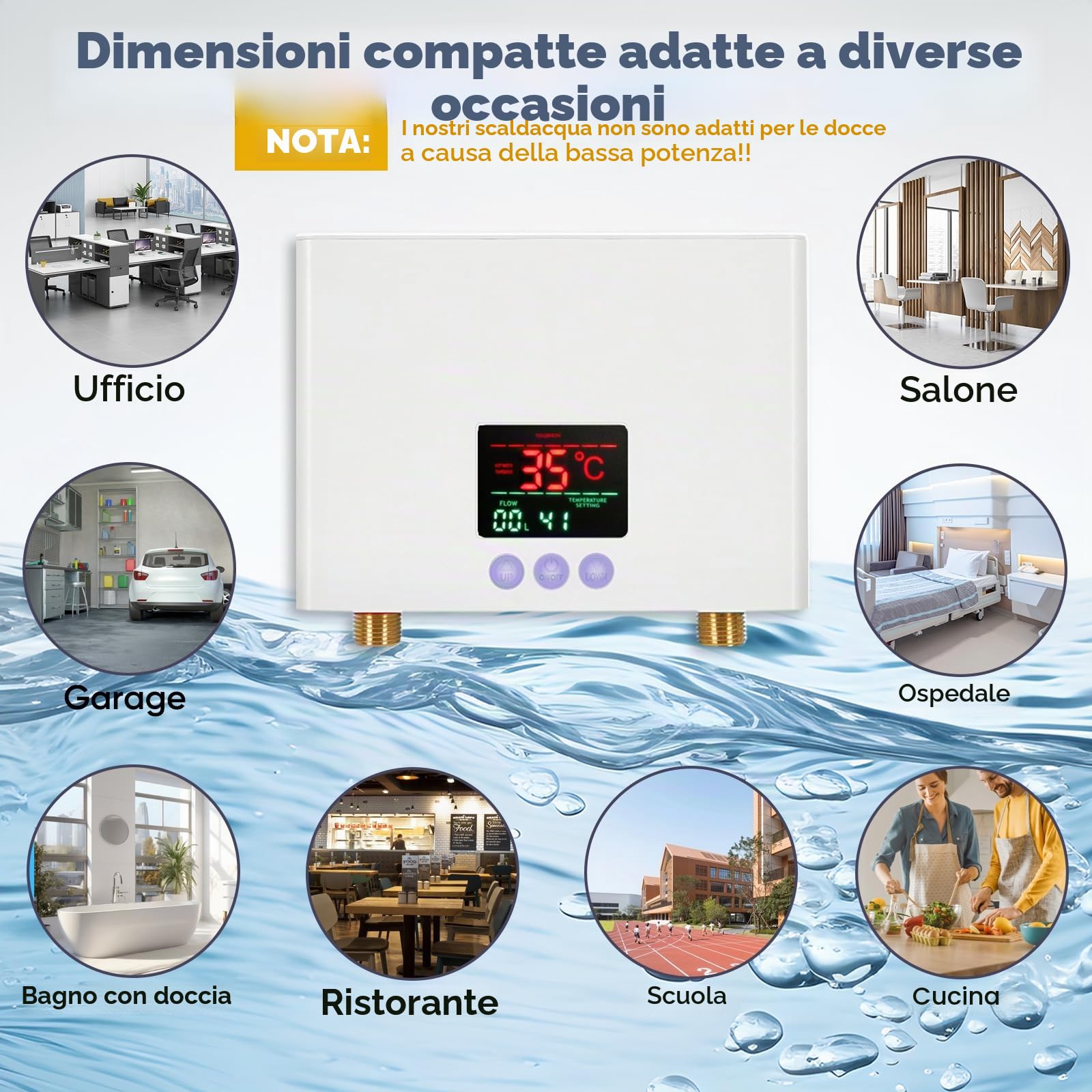 Mini Scaldabagno Istantaneo,Scaldabagno istantaneo elettronico, scaldabagno elettrico istantaneo basso consumo con display temperatura a LED,scalda acqua elettrico 220V,scalda acqua istantanea (3KW)