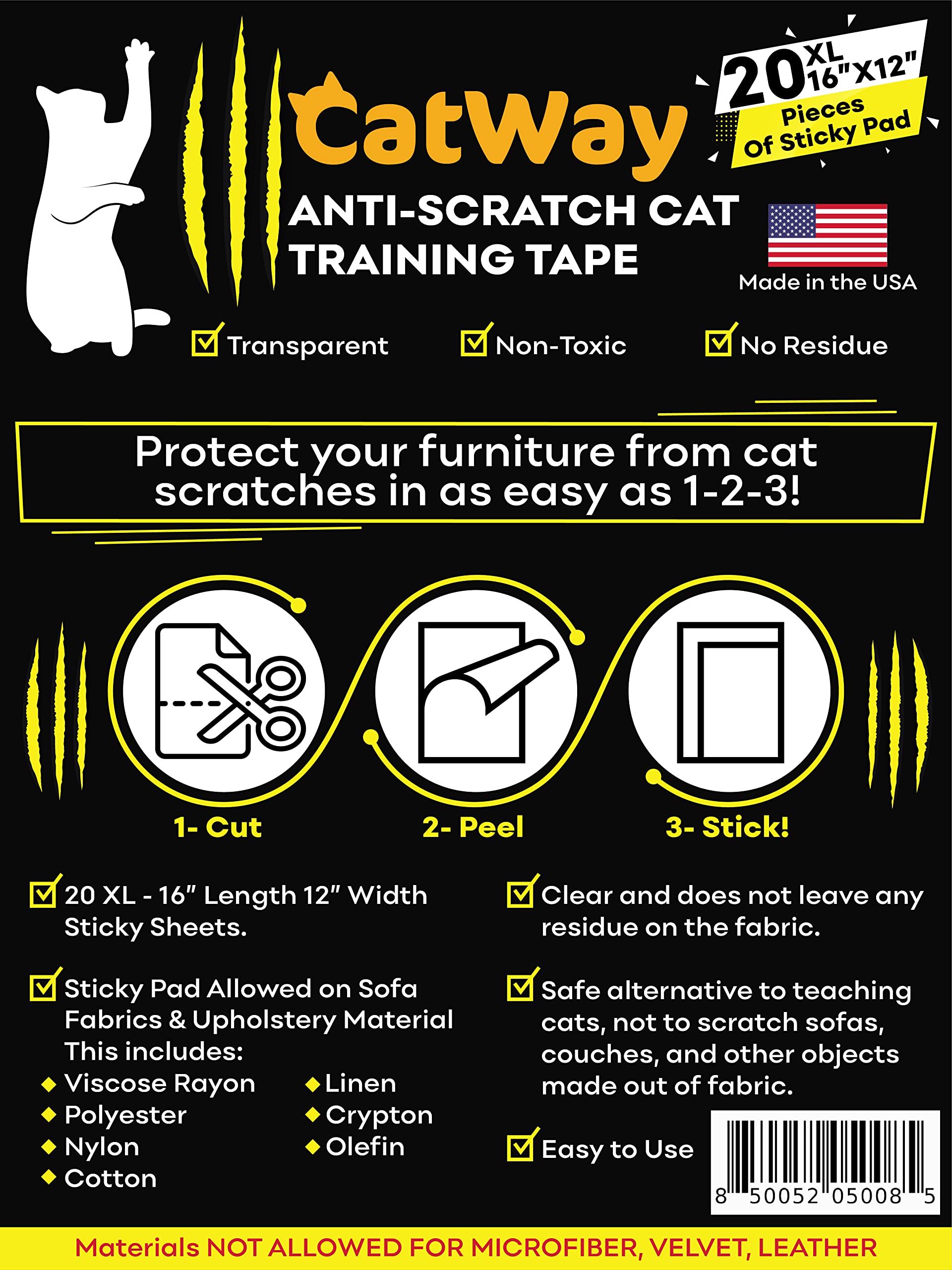 CatWay 20-Pack Anti Cat Scratch Furniture Protectors, Couch Protector for Cats, Sofa Corner Scratching Training Tape Deterrent Made In USA