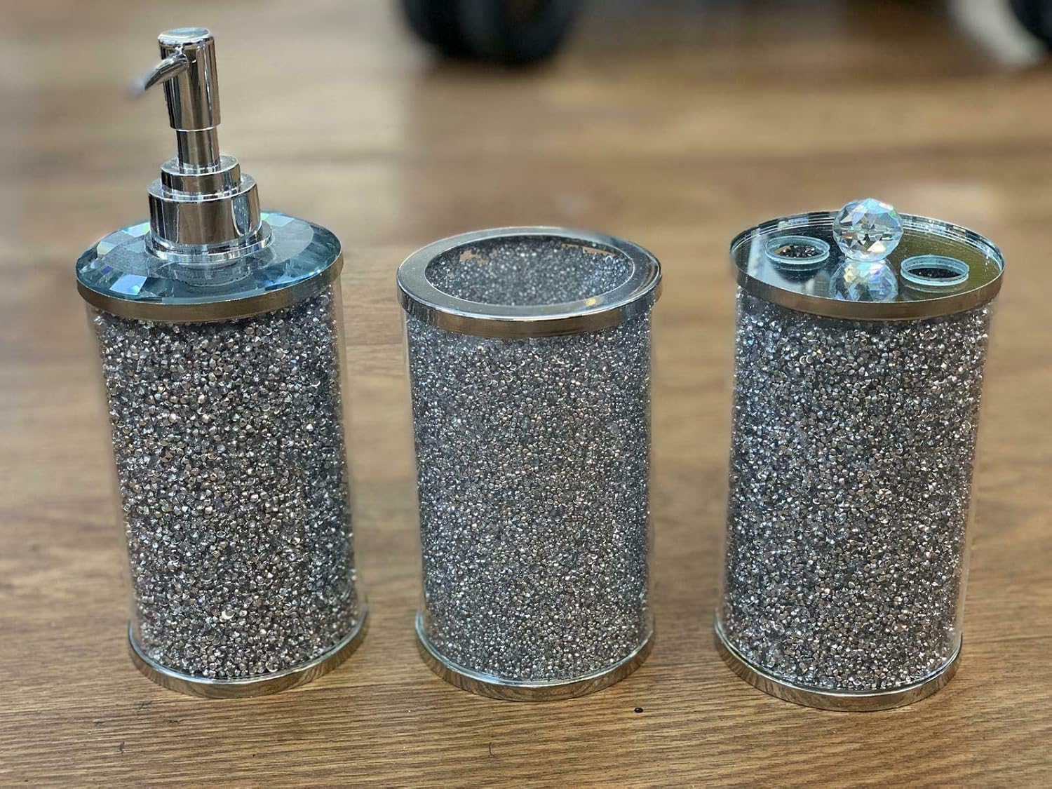 DEENZ Crushed Silver Crystal Diamond Bathroom Set Sparkle Bling Toilet