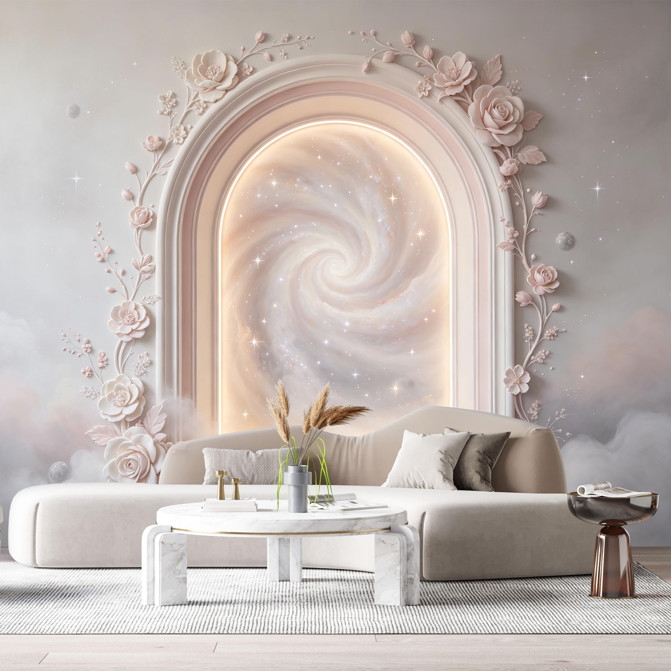 Custom Size Wall Murals Archway Galaxy Floral 3D Trompe L'Oeil SelfAdhesiveWall Fabric Removable Wallpaper Wall Decor for Living Room Bedroom Bathroom