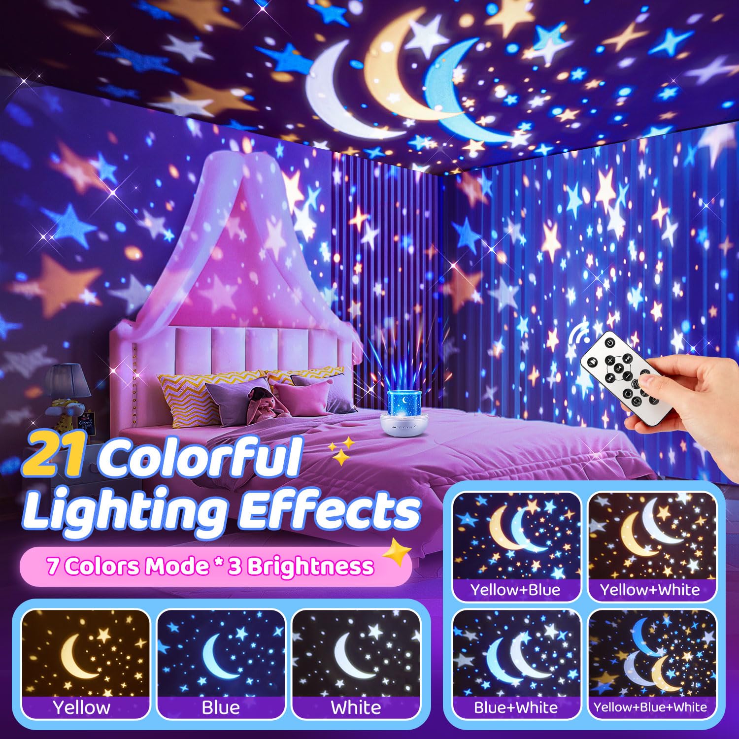 One Fire [Caja de Regalo] Proiettore Stelle Soffitto, 15 Films Luce Notturna, Bluetooth Musica 360° Lampada Proiettore, USB Ricaricabile Regalo Bambini