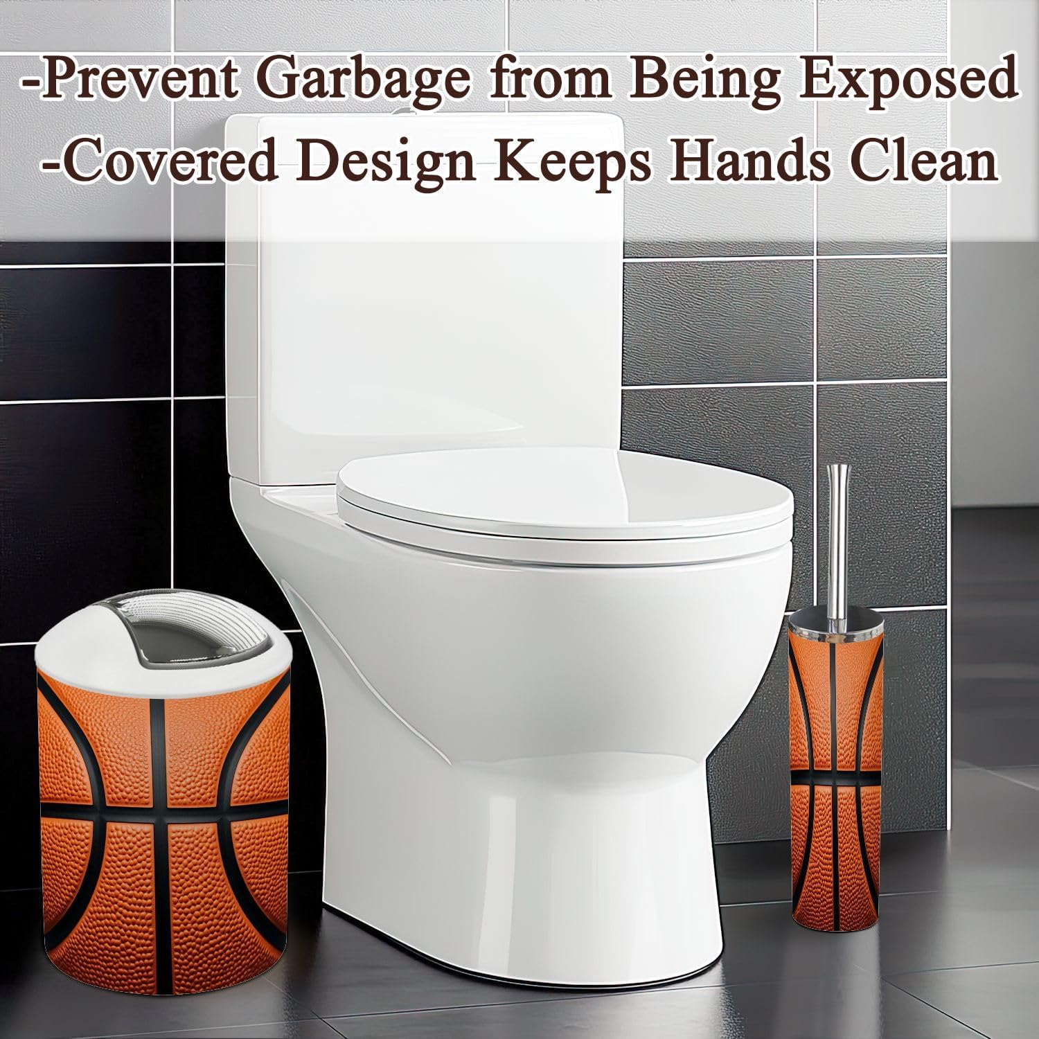 Bathroom Accessories Set 6 Pcs Basketball Toothbrush Holder Cup Soap Dispenser Soap Dish Toilet Brush Holder Trash Can for Countertop Decor