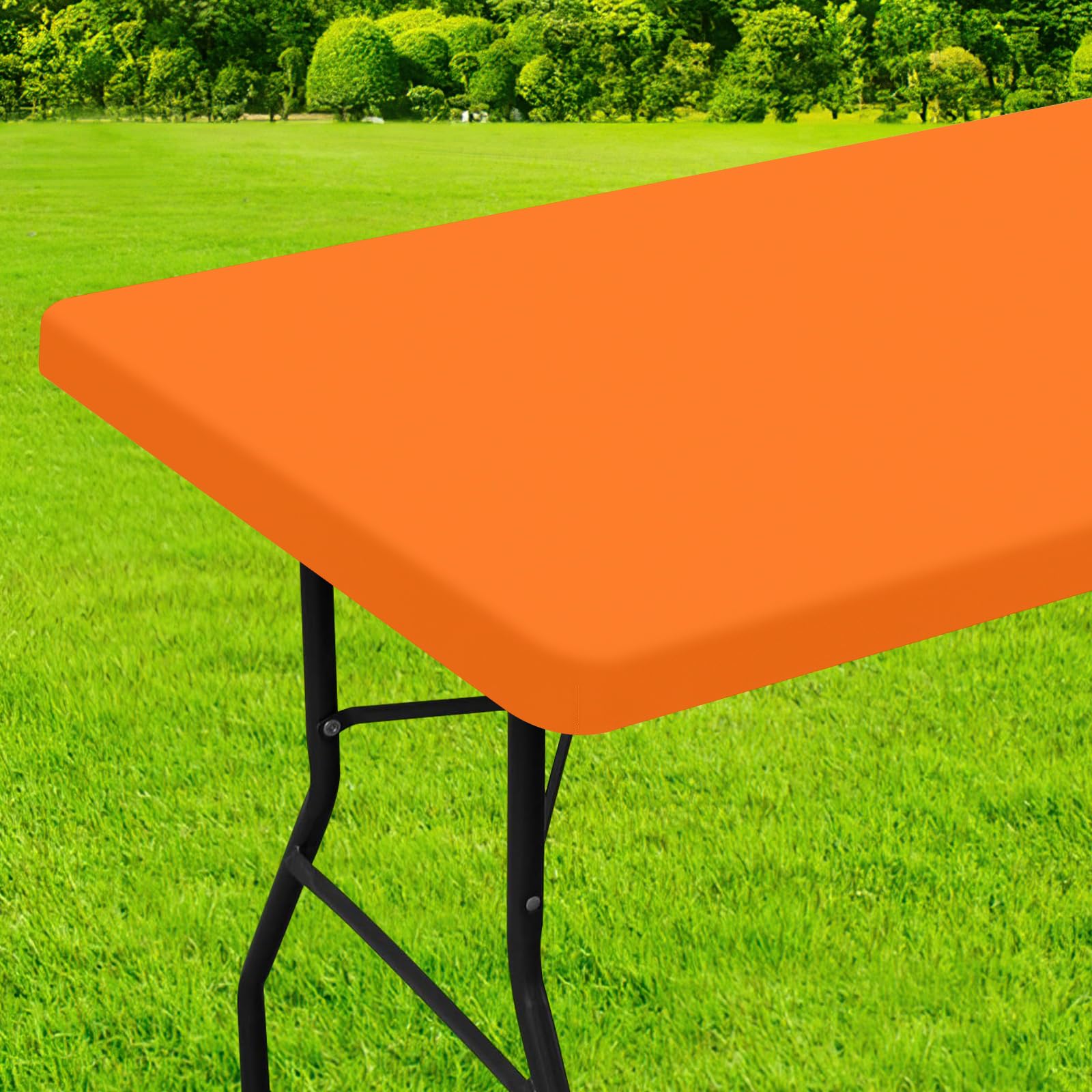 homing Rectangle Table Cloth Cover, Waterproof Polyester Elastic Fitted Tablecloth, Fits for 4 Foot Folding Tables, Washable Table Protector for Picnic, Camping, Outdoor (Orange, 24" x 48") — image 1