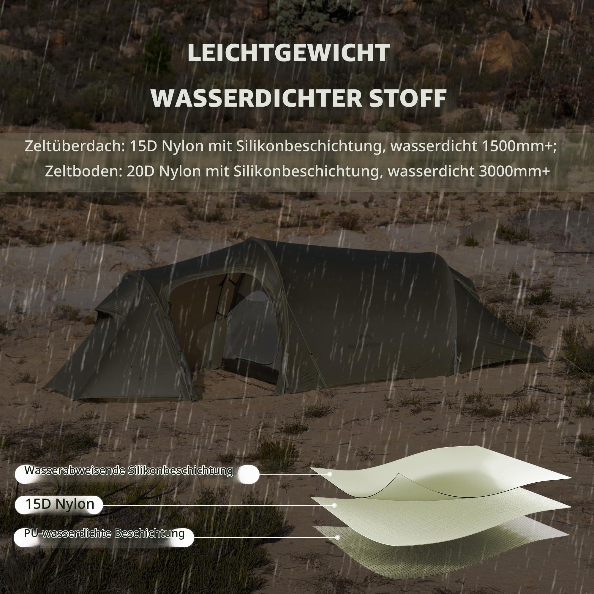 Naturehike Opalus UL Tunnelzelt 2/3 Personen Familienzelt Geräumiges Leichtes mit Markise Zelt 4 Saison Rucksackzelt für Camping Backpacking Outdoor