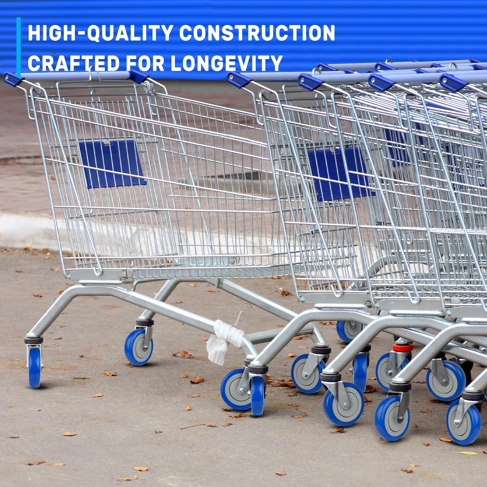 SY America - Kit di 4 ruote di ricambio per carrello della spesa da 12,7 cm, doppi cuscinetti di precisione, in poliuretano, capacità di carico 635 kg (foro da 5/16", blu)