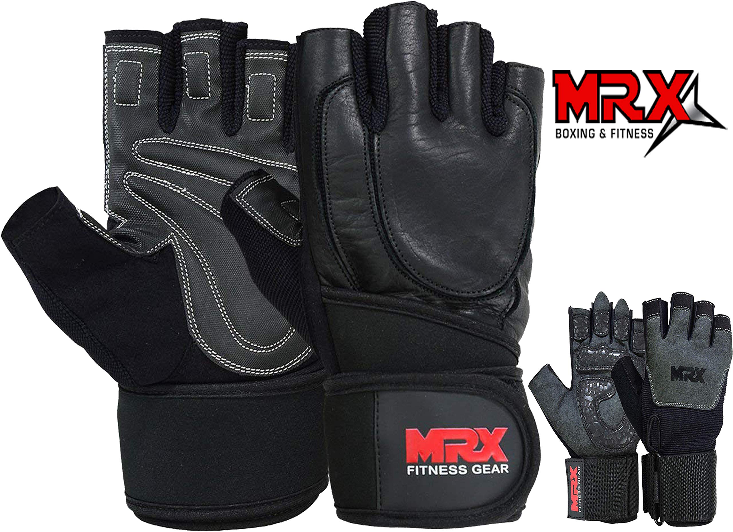 MRX Weight Lifting Pro Level Gloves with 18 Inches Long Wrist Strap Gym Workout Exercise & Fitness in