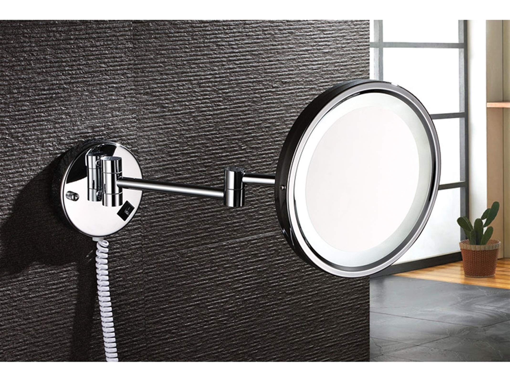 Una Sola Cara LED Cuarto de baño Espejo de baño, de Pared Espejo para afeitarse, Plegable Espejo de Maquillaje de iluminación, Espejo de Aumento 3X, para Baño,Silver