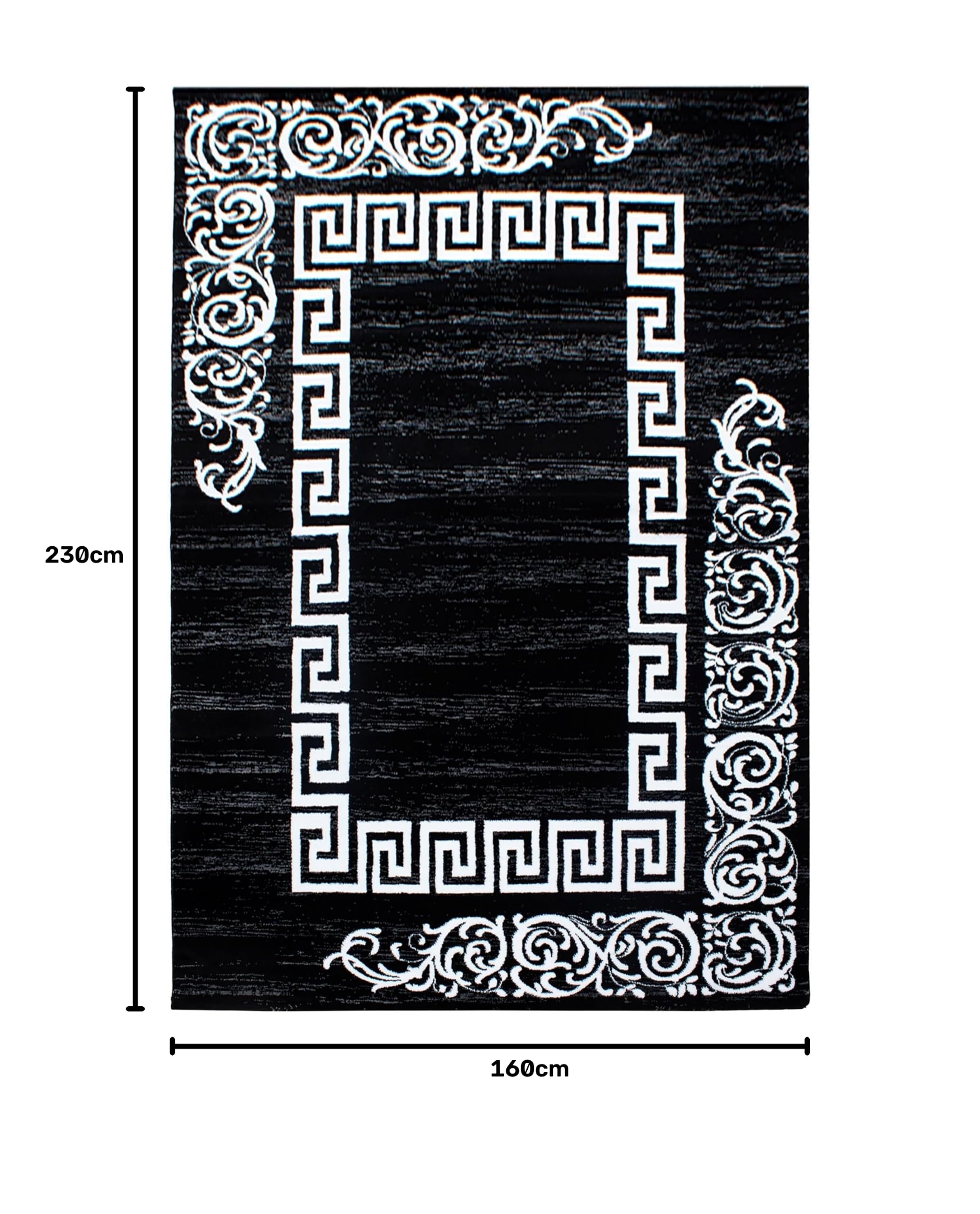 Teppium Moderno Tappeto per Soggiorno 160x230 cm, Bianco e Nero, Design a Meandro - Tappeto a Pelo Corto Extra Morbido e Facile da Pulire, Lavabile, Ideale per Cucina, Camera da Letto e Sala da Pranzo