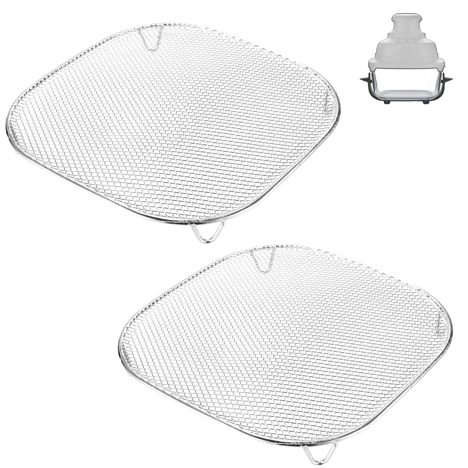 2pcs Crisper Tray Compatible with Ninja Crispi 2.5QT 4QT & Crispi Pro 6QT Glass Container, Stainless Steel Metal Mesh Crisper Rack Air Fryer Accessories Replaces FN090 FN091 FN100 FN101 FN103