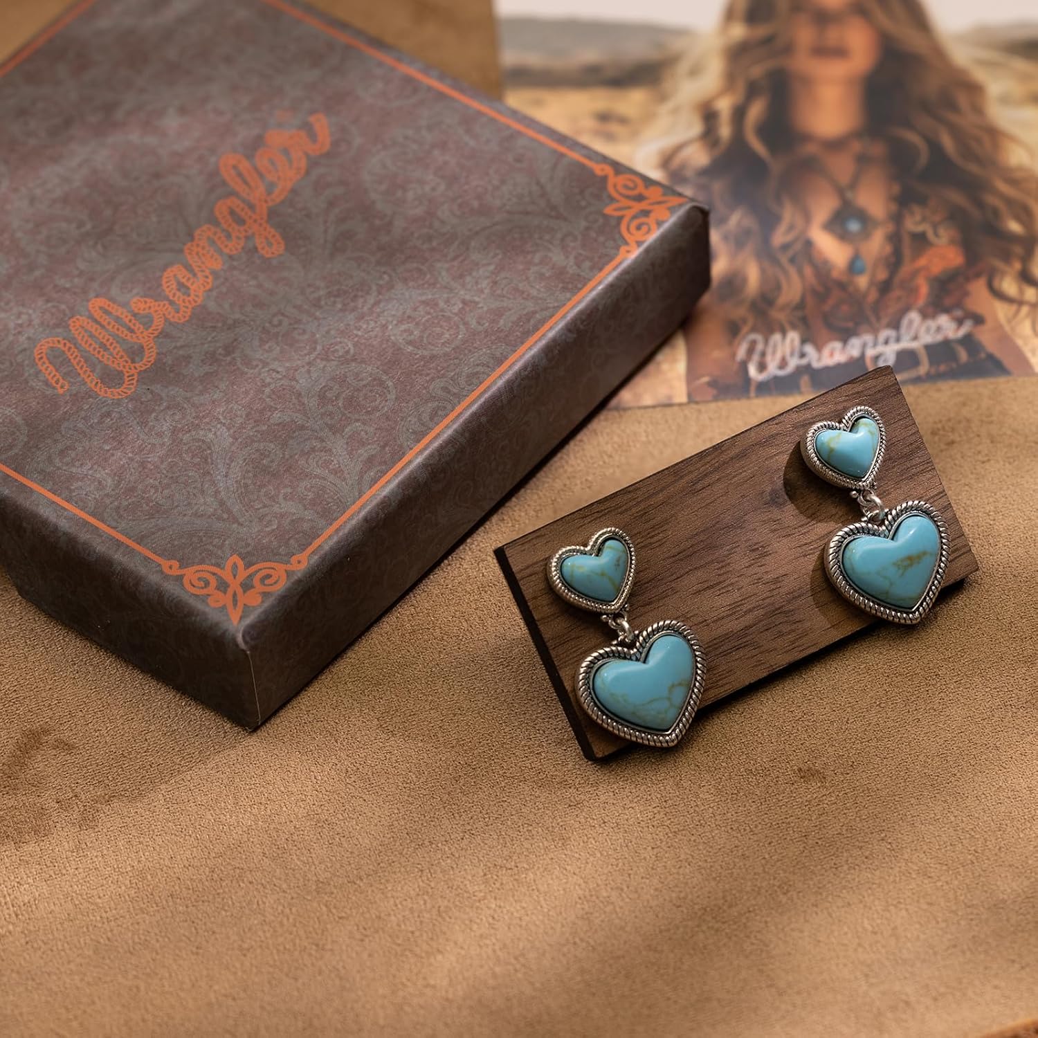 Wrangler Western Turquoise Heart Dangle Earrings for Women Statement Gold Plated Affection Cowgirl Drops Jewelry - Image 2