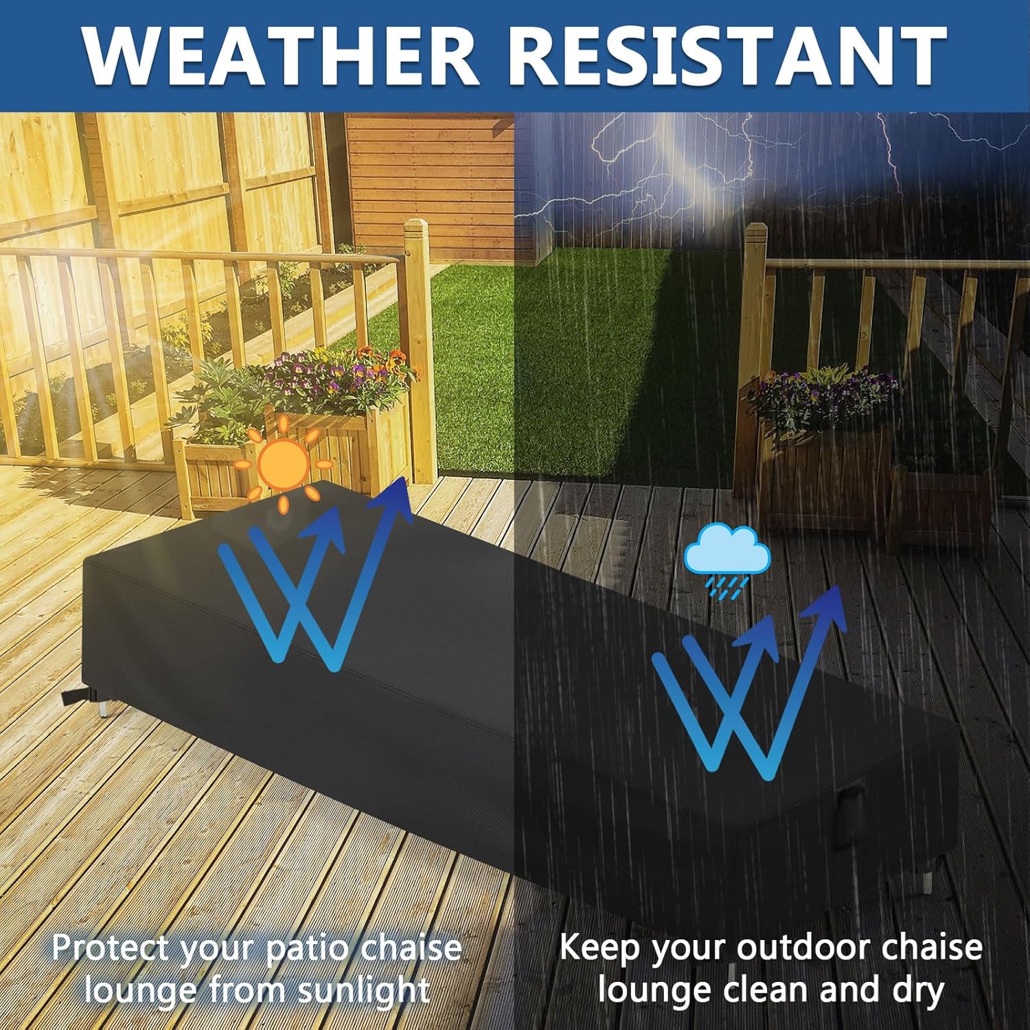 Chaise Lounge Covers, 2 Pack Waterproof Outdoor Lounge Chair Covers for Patio Furniture, Pool Lounge Chair Outdoor Furniture Cover - 78 x 26 x 12 Inch - Image 6