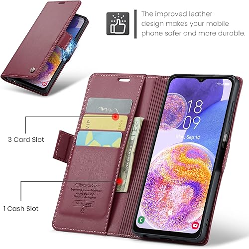 Miniatura 2 de Funda tipo cartera para Samsung Galaxy A23 5G con bloqueo RFID, soporte magnético para tarjetas, función atril magnético, funda protectora de cuero