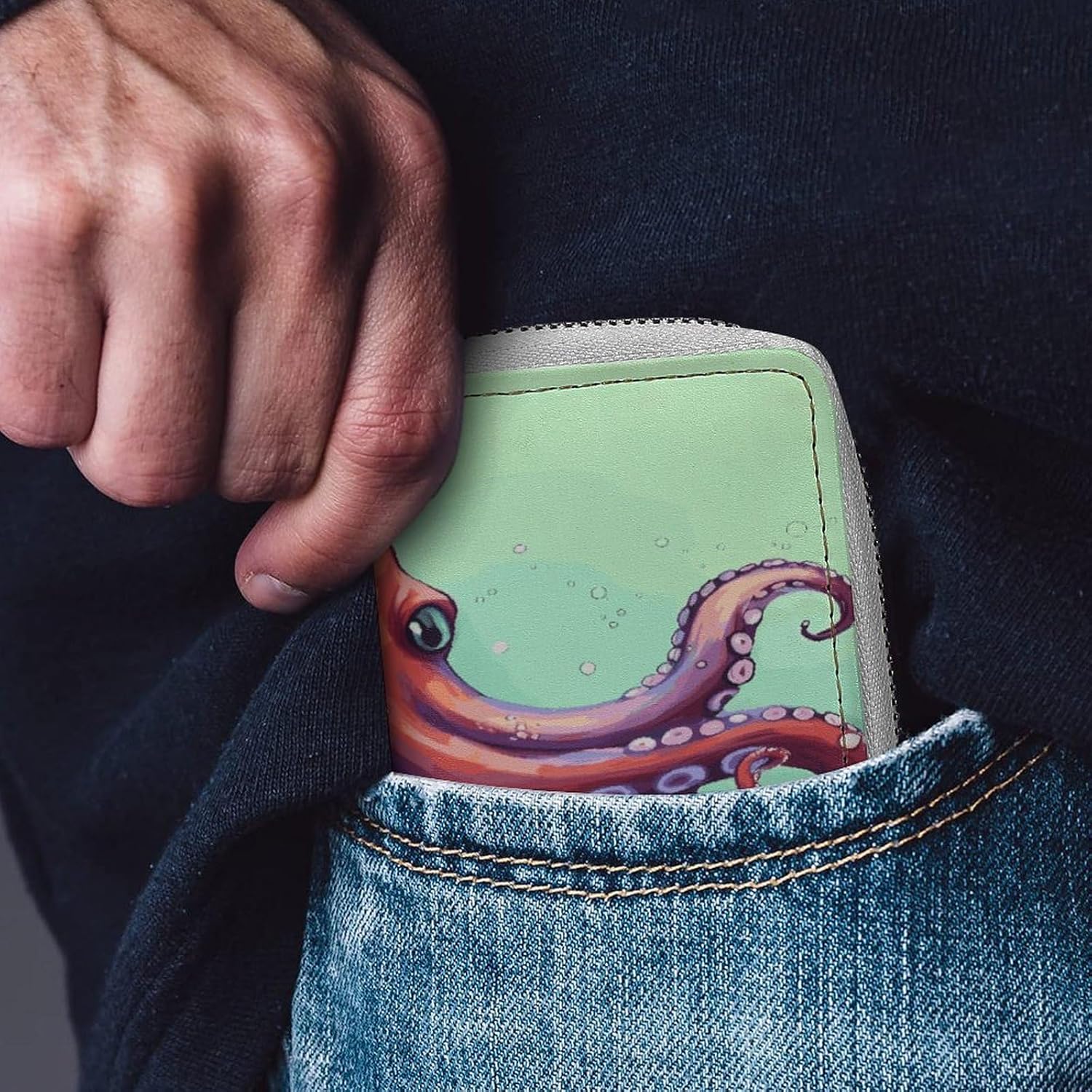 Cute Octopus Card Holder RFID Blocking,Credit Card Wallet for Women And Men,Card Case Organizer Bag with Zipper
