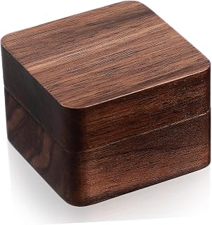 Compact Wooden Ring Box for Proposal and Engagement Single Ring Display Case with Flip-top Design Elegant Walnut Jewelry Holder for Wedding Presentation