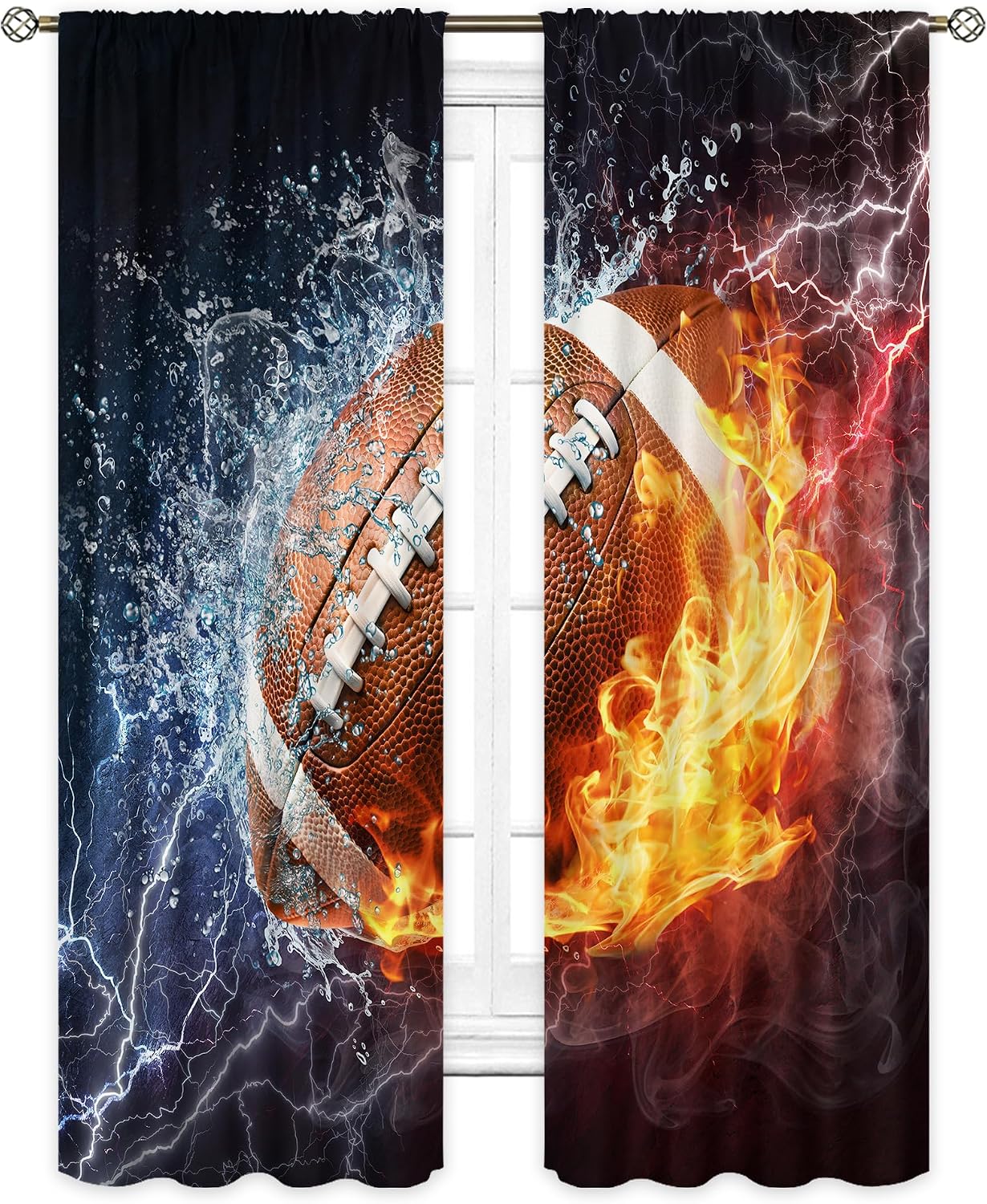 Boys American Football Curtains Rod Pocket Kids Sports Bedroom Decor Football Game Wall Decor for Men Teens Cool Art Printed Living Room Playroom Window Drapes Fabric 2 Panels 29W X 63L Inch