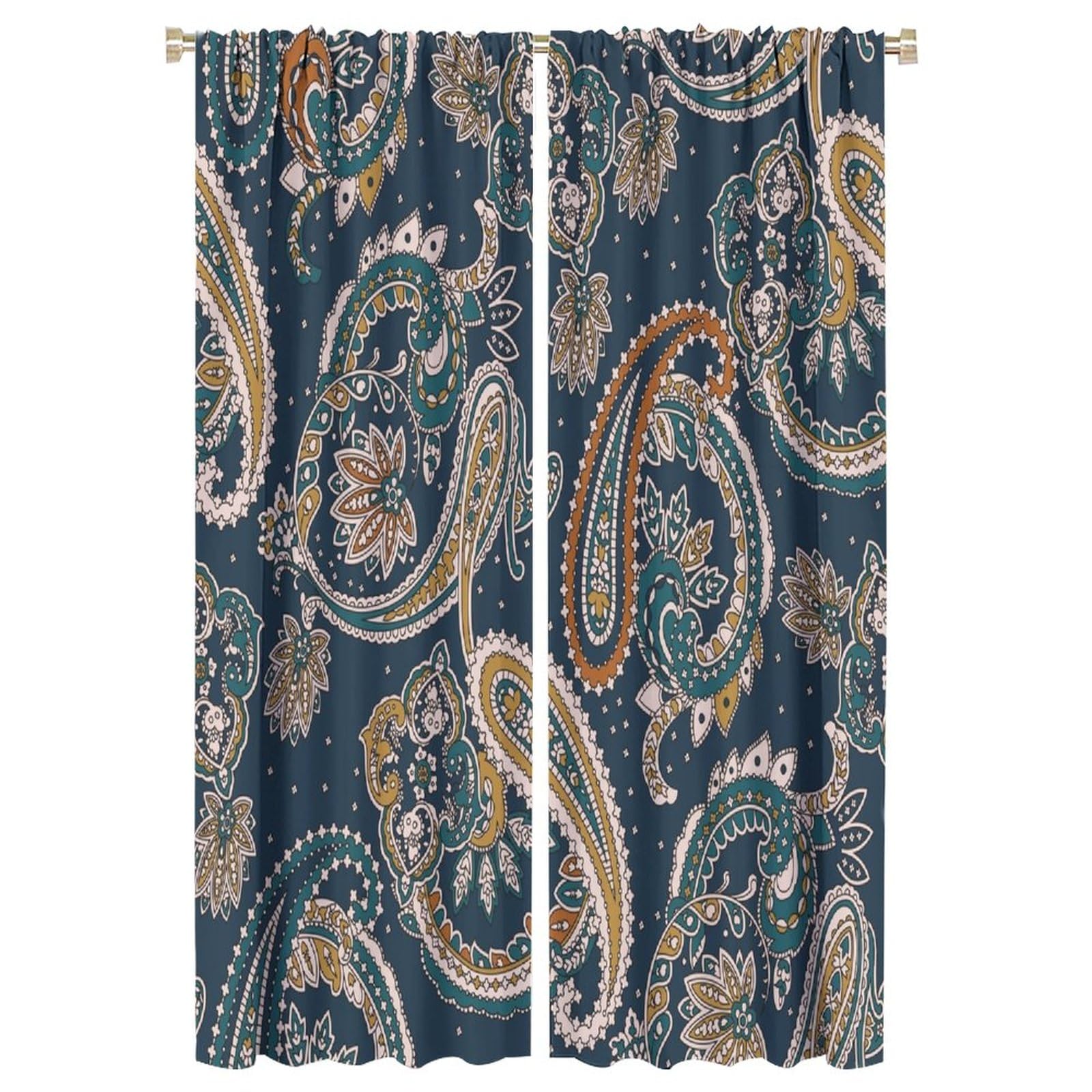 BenYaSong Paisley Flower Blackout Window Curtains,Traditional Indian Paisley Pattern Style Print for Living Room Bedroom Kitchen Restaurant Window Curtain Drapes 2 Panels 42x63in