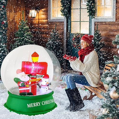 Miniatura 3 de Tangkula Globo de nieve inflable de Papá Noel de 4.2 pies, bola de cristal iluminada con Papá Noel, muñeco de nieve y señal de tráfico, luces LED