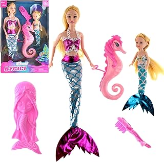 Mermaid Princess Doll 12" Fashion Dress Doll Toys with Little Mermaid & Seahorse Play Gift Set | Mermaid Toys with Accessories and Mermaid Gift for Little Girls