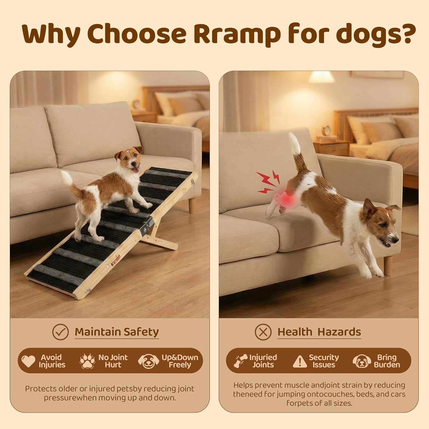 Foldable Dog Ramp for Bed - Non-Slip Dog Ramps for Small Dogs for Couch, SUV & Truck - 5 Adjustable Height from 17'' to 29'' Pet Steps to Go on Bed, Supports Up to 200lbs