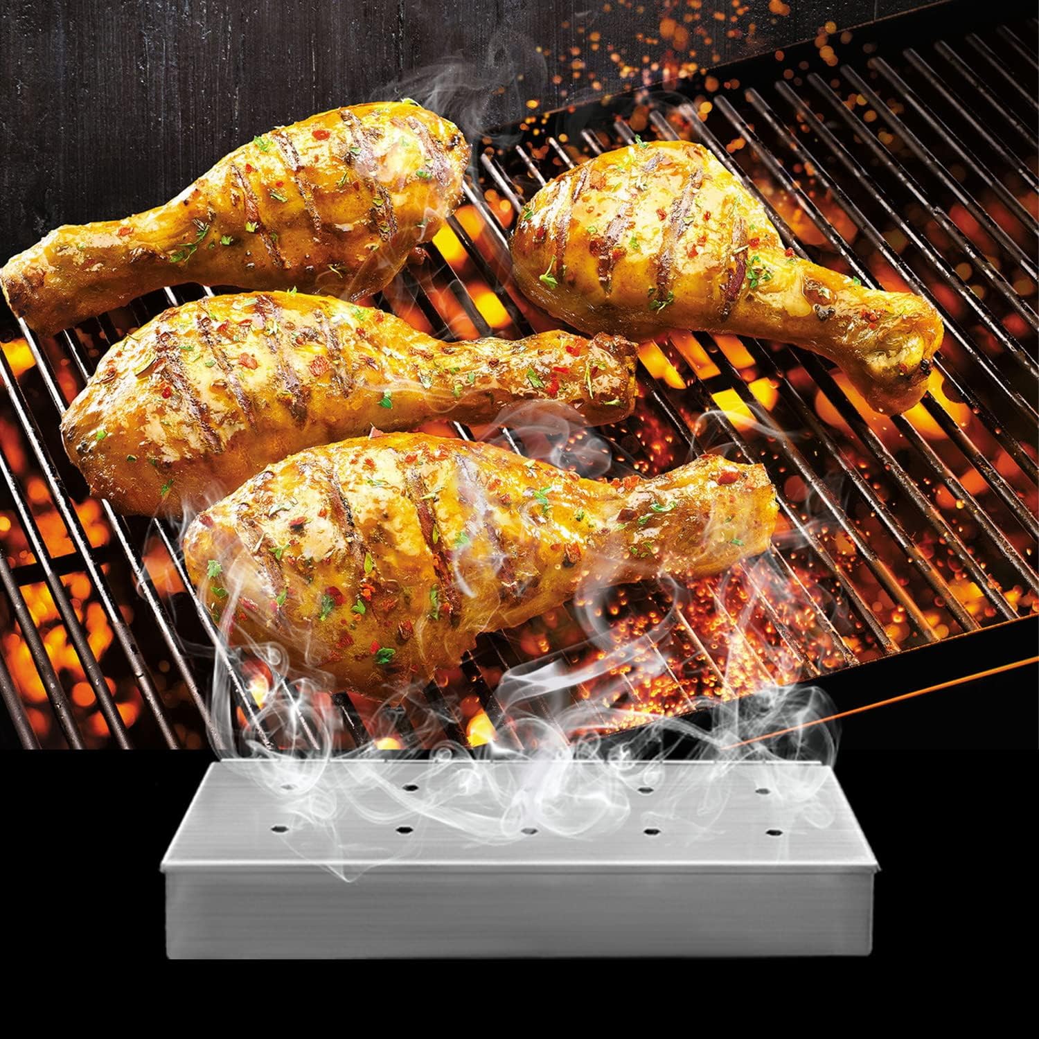 Cooking Style Smoker Box, Stainless Steel BBQ Smoker Box - Barbecue Meat Smoker for Charcoal & Gas Grills | Smoker Grill Tool : Patio, Lawn & Garden
