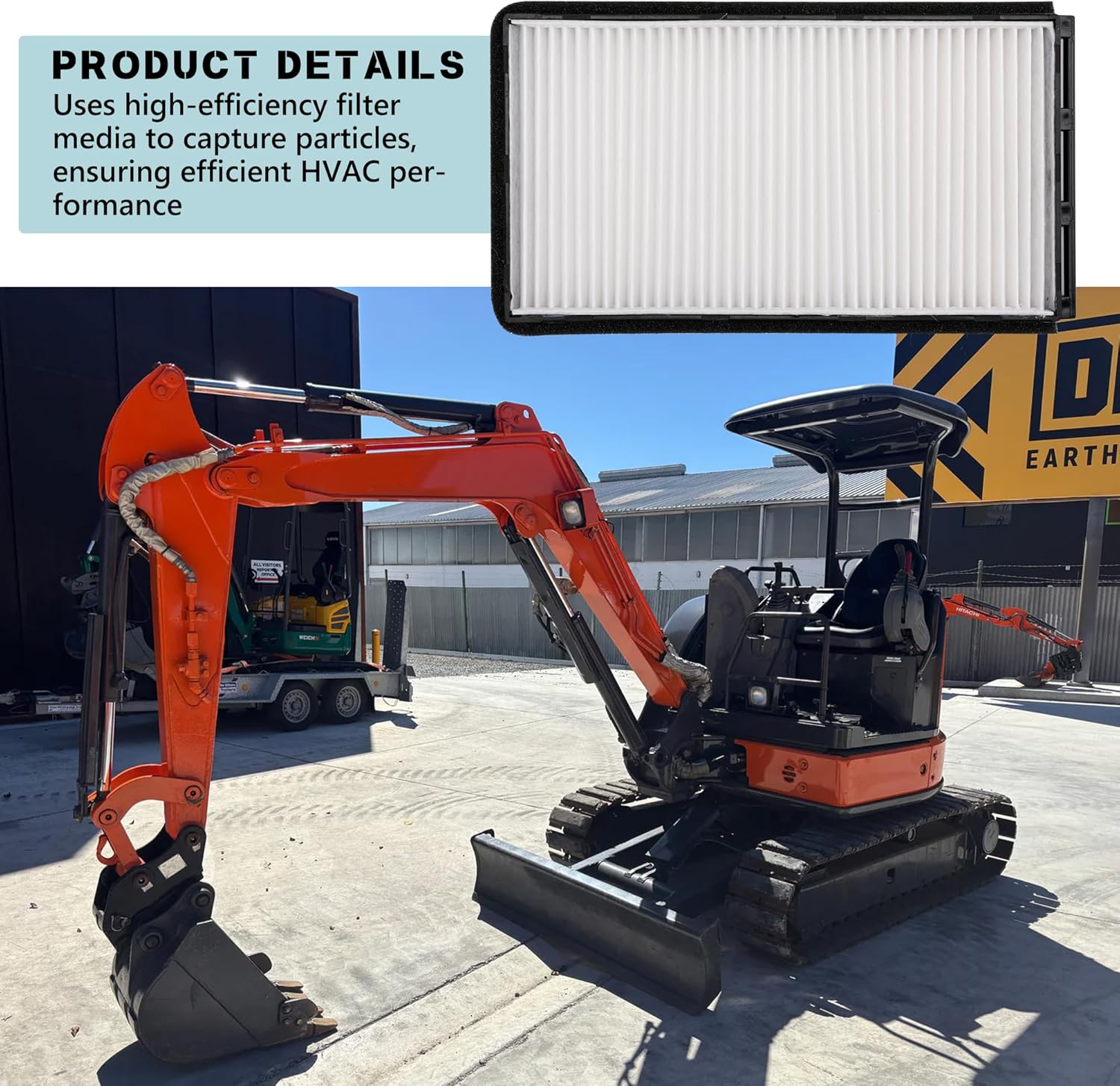 4673287 Cabin Air Filter Compatible with John Deere 35G 50G 60D, Fit for Hitachi Excavator ZX30U-5A ZX35U-5A ZX40U-5A ZX48U-5A ZX50U-5A