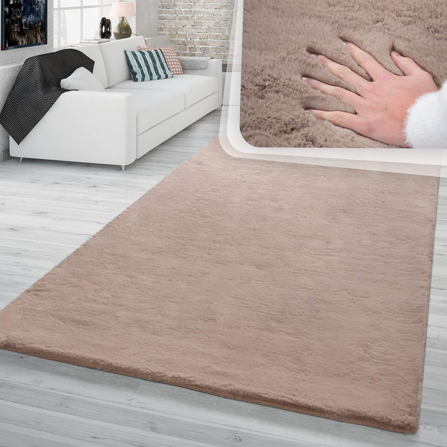 TT Home Tapis Poils Hauts Salon Fausse Fourrure Imitation Fourrure De Lapin Très Douce Beige, Dimension:160x230 cm