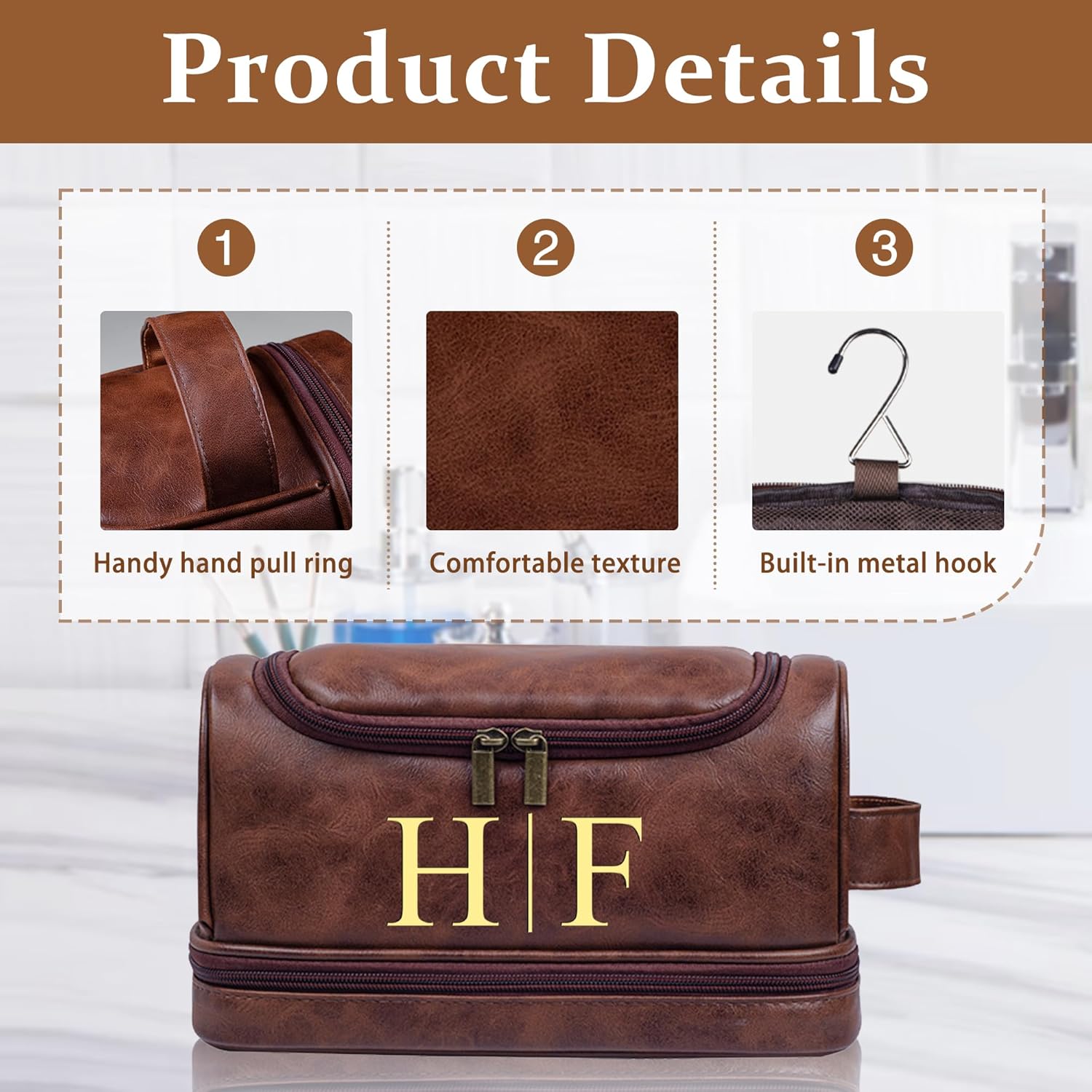 Personalized Leather Toiletry Bag For Men, Christmas Fathers Day Birthday Gifts For Dad Boyfriend Husband Him, Custom Mens Toiletry Travel Bag Dopp Kit Gift With Name, Wedding Groomsmen Gifts
