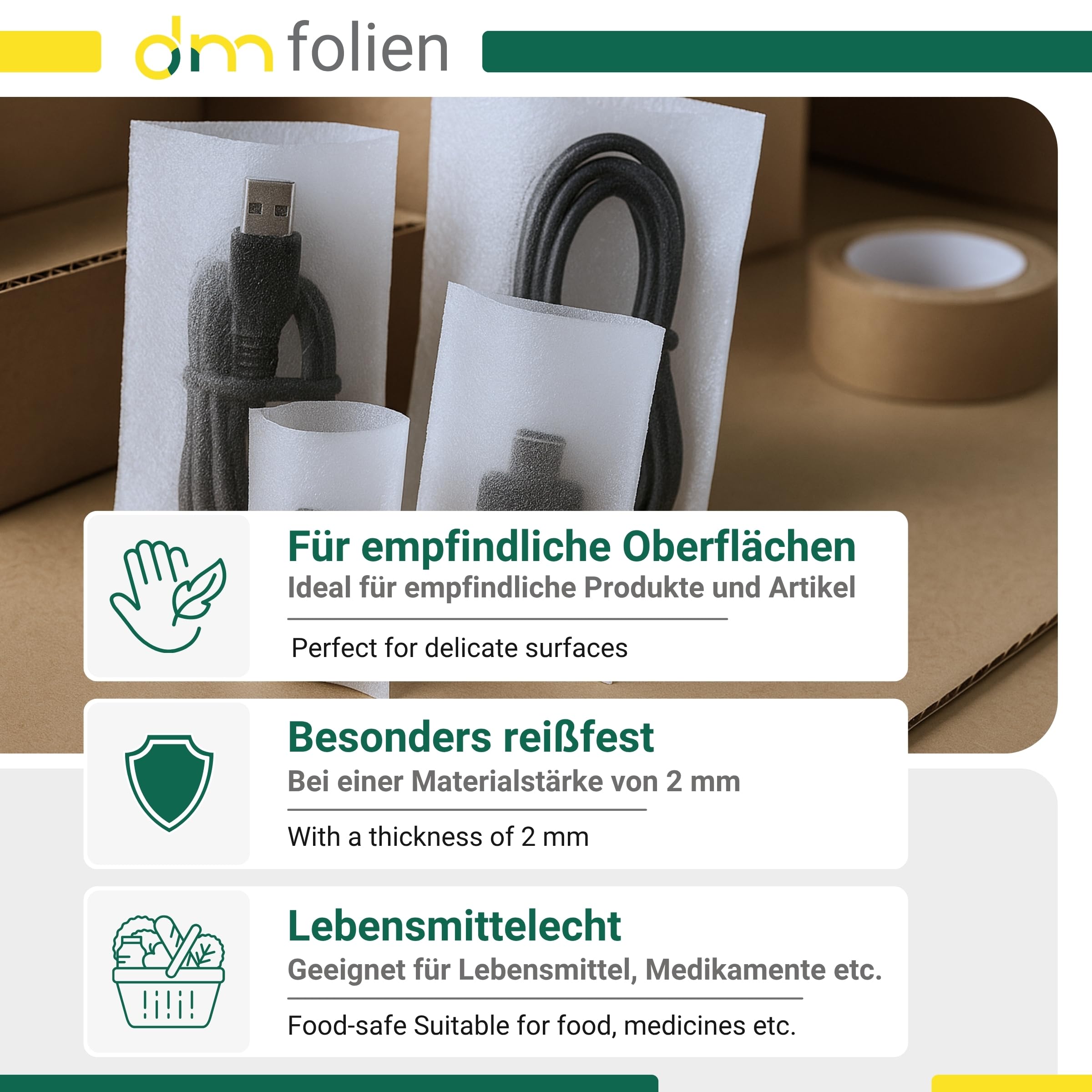 dm-folien Schaumbeutel I 40 x 60 cm I Wiederverwendbare Beutel aus PE-Schaum I Flexible Schaumfolie für Geschirr I Verpackungsmaterial für Umzug I 100 % recycelbar & lebensmittelkonform
