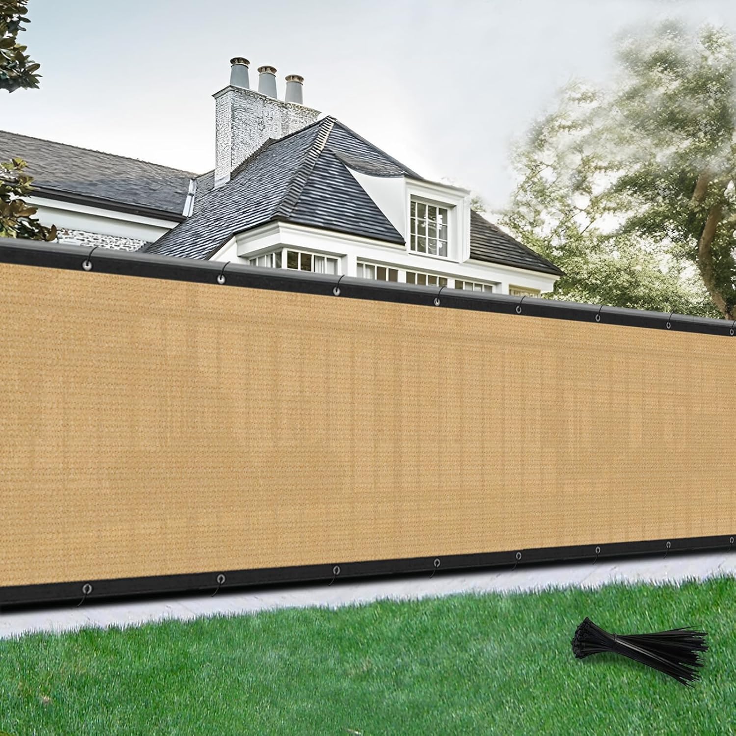 SUNLAX Privacy Fence Screen 8' x 100' Heavy Duty Mesh Fence Net Cover with Grommets for Patio Porch Pool Backyard Outdoor Chain Link Fence, Sand (Customized)