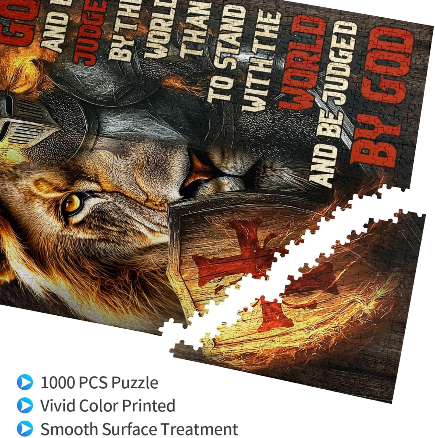 Christian Jigsaw Puzzles for Adults 1000 Pieces I Would Rather Stand with God Inspirational Puzzle Lion and Warrior Wooden Puzzle Bible Religious Puzzles for Family Friends Activities Fun Games
