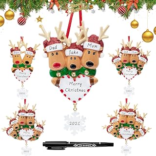 Personalized Snowman Christmas Ornament 2025, Custom Engraved Names & Year, Custom Polyresin Hanging Snowman Ornament for Xmas Tree Decoration Holiday Family Decor Gifts (Deer Family of 3)