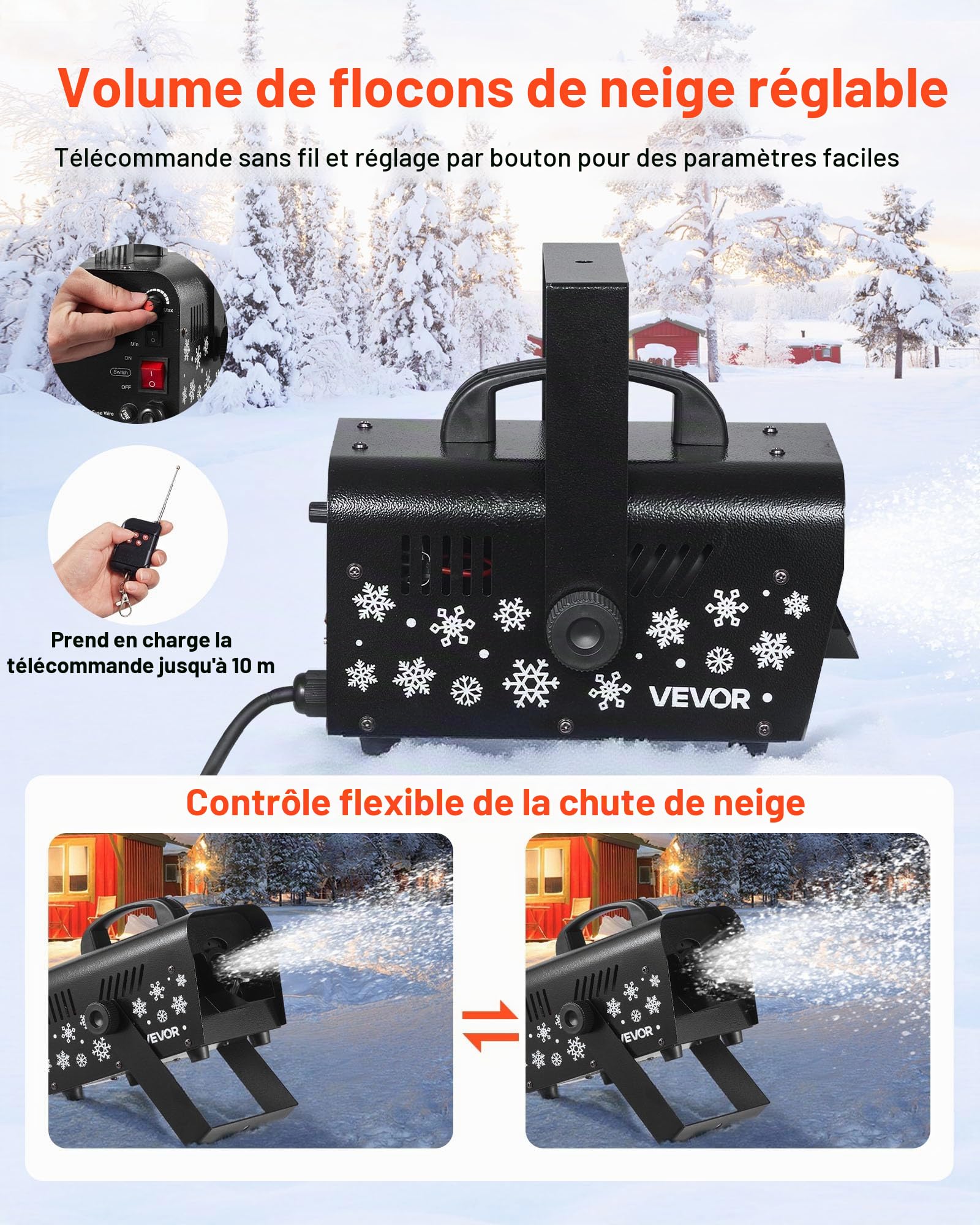 VEVOR Machine à Neige 1500 W, Machine à Flocons de Neige Artificielle Portative Suspendue, avec Télécommande sans Fil, Réservoir 5 L, pour Fêtes de Noël, Effet de Scène, Décoration Extérieur Intérieur