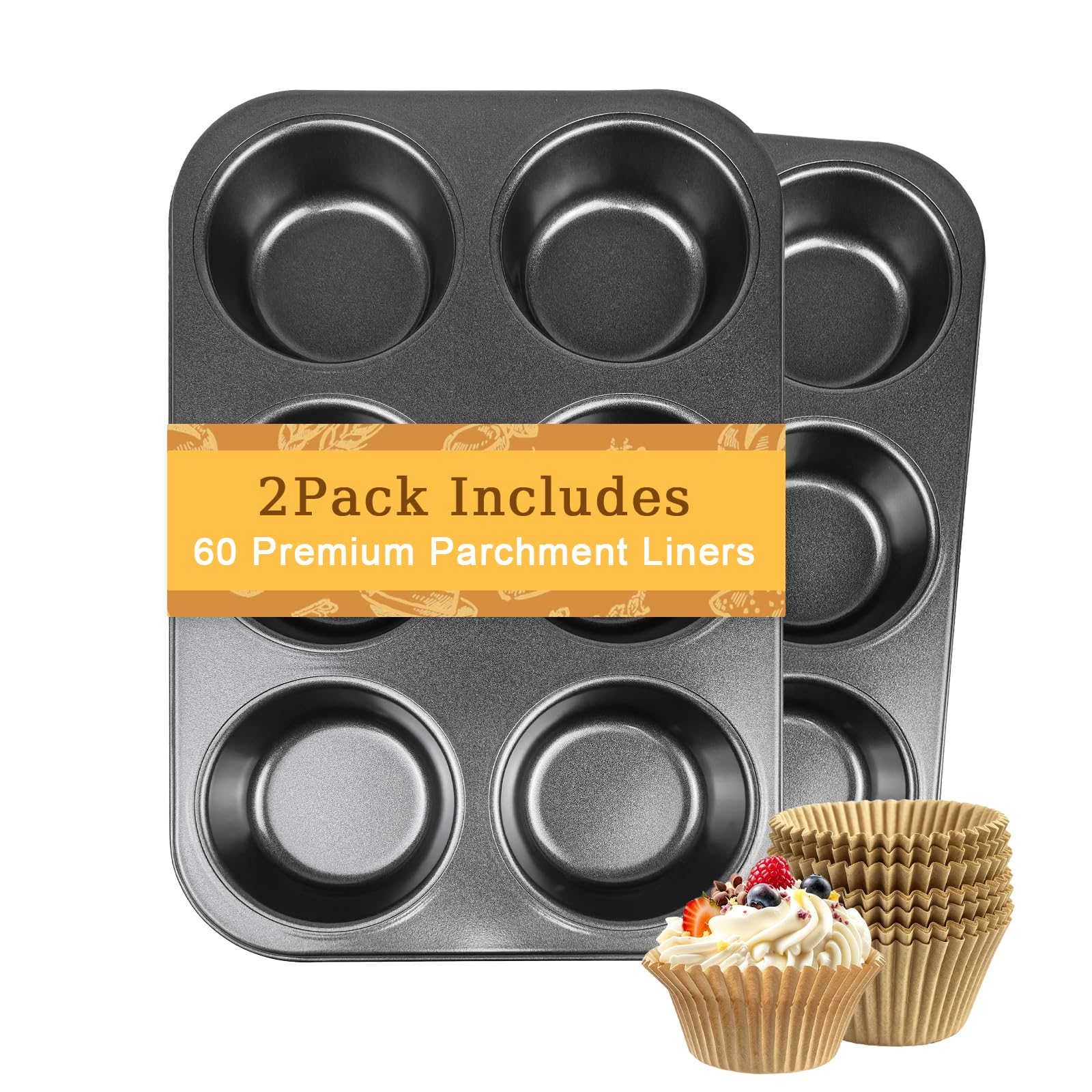 ZBXSNK 2Pcs Jumbo Muffin Trays, Large Cupcake Tin with 60 Cupcake Liners