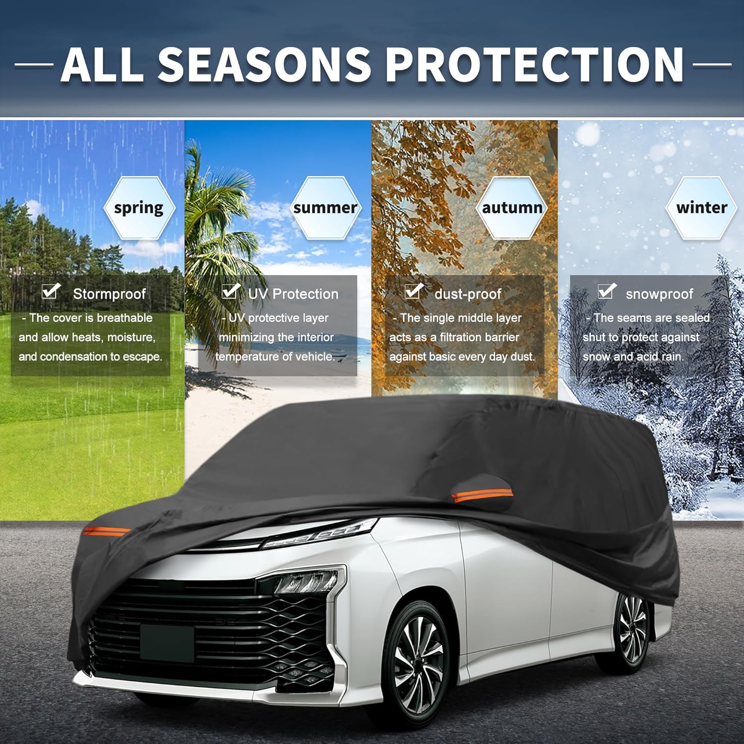 X AUTOHAUX Car Cover for Toyota Voxy Aluminum Film,Cotton Outdoor Full Car Cover All Weather Waterproof Windproof Sun Protection with Driver Door Zipper