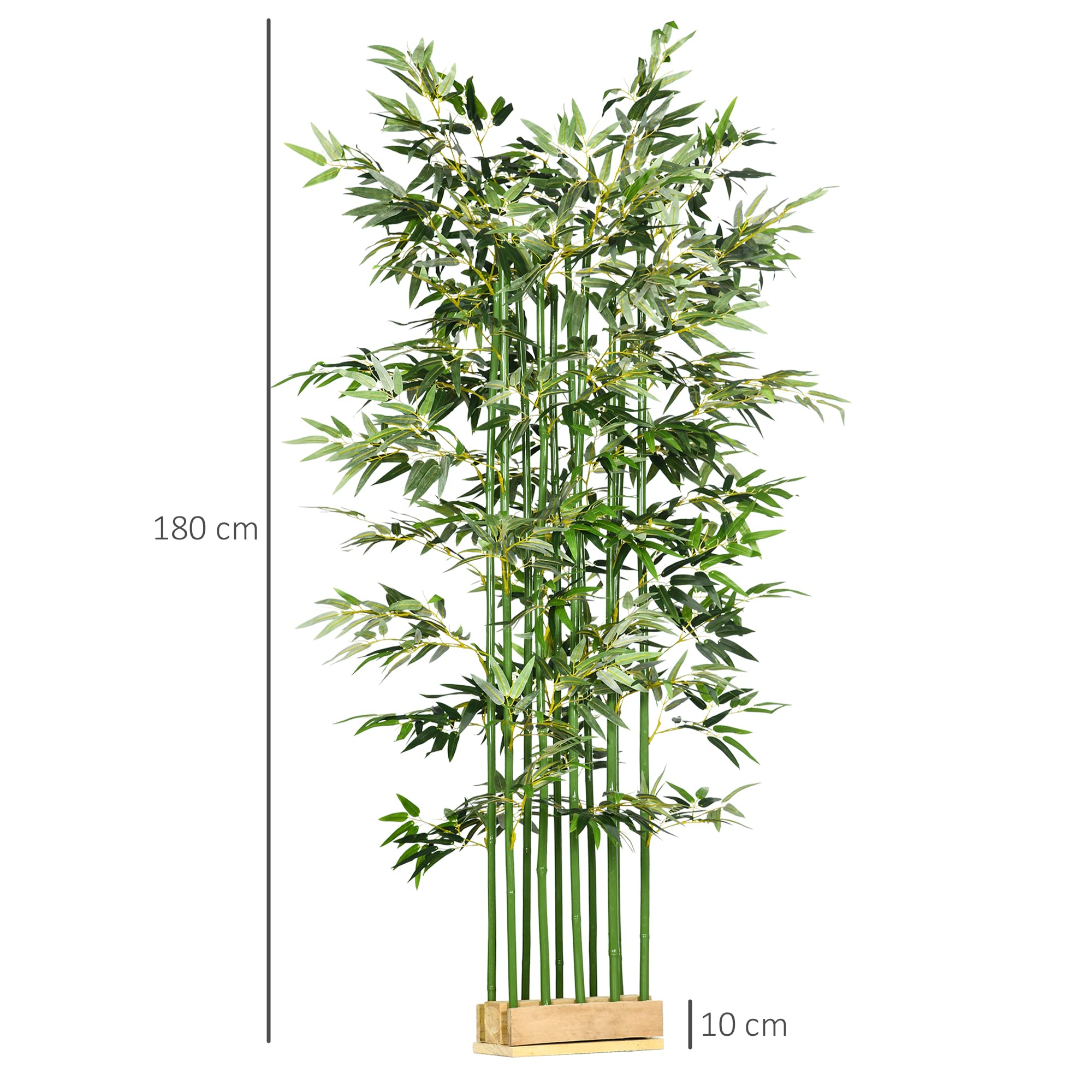HOMCOM Pianta di Bambù Artificiale Alta 180 cm da 1640 Foglie, Pianta Finta da Interno con Vaso in Legno di Pino, per Esterno, Giardino, Casa, 35x10x10 cm, Verde