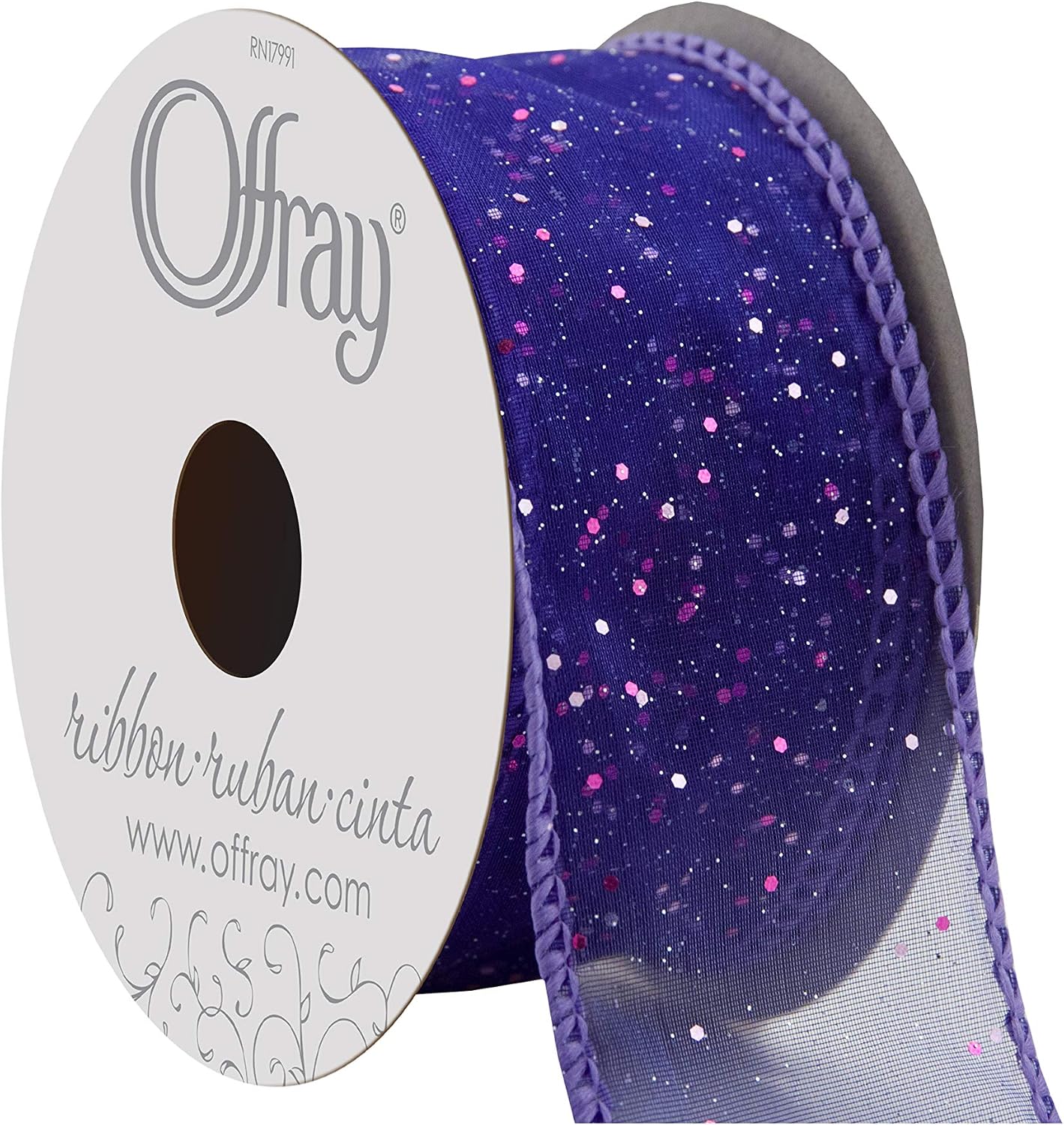 Offray, Grape Wired Edge Cosmic Glitz Craft Ribbon, 1 1/2-Inch x 9-Feet
