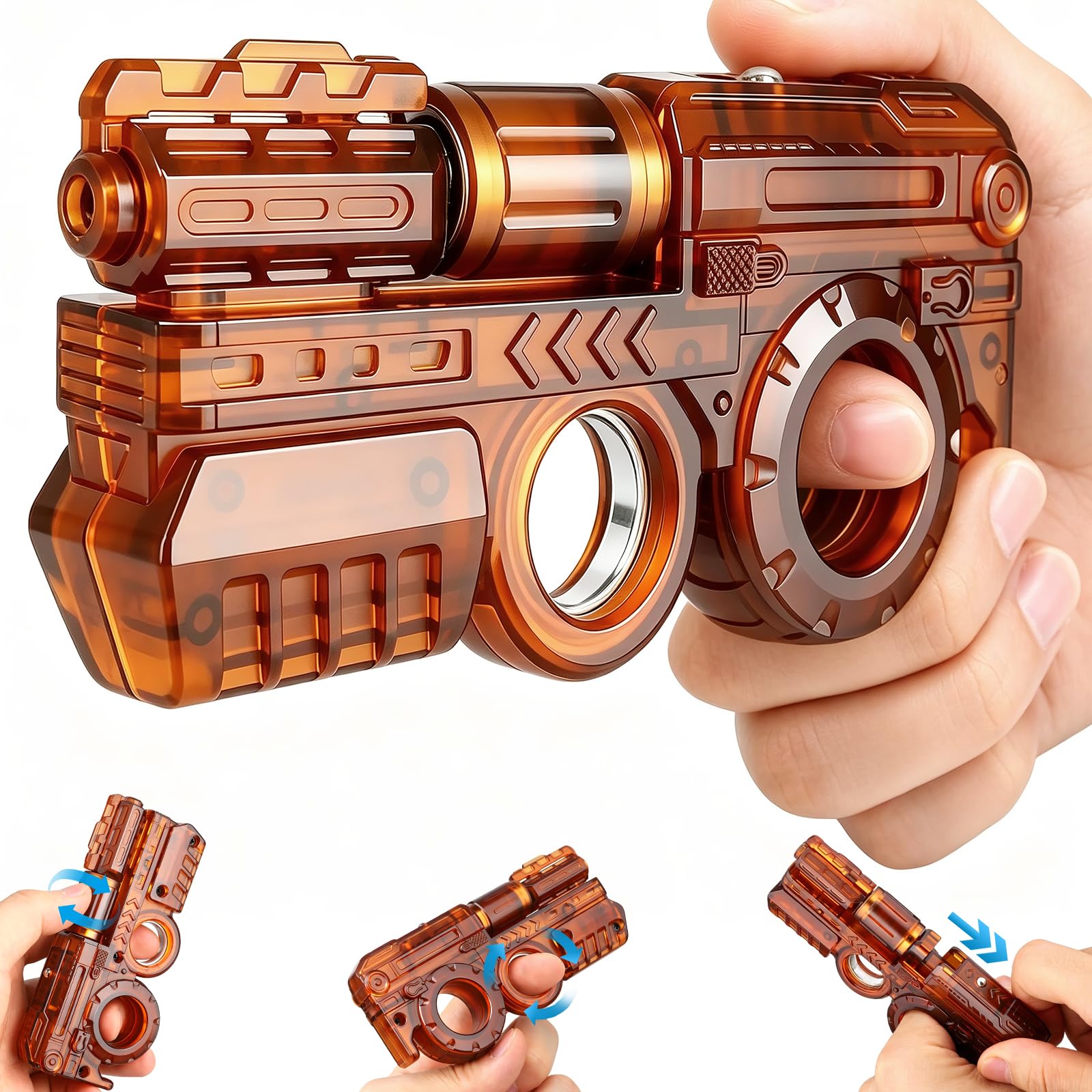 Fidget Spinner Slider Toy for Kid Adult, Push Clicker Fidget Ring Chain Spinner Sensory Textured Toy for Stress Relief Relax, Cool Gadget Birthday Gift Party Favor for Boy Girl Man (Brown)