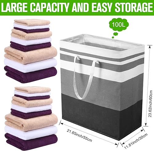 Miniatura 2 de Eccliy 4 cestas grandes de lavandería de 100 litros, impermeables, independientes, canastas plegables con asas extendidas para ropa, juguetes,