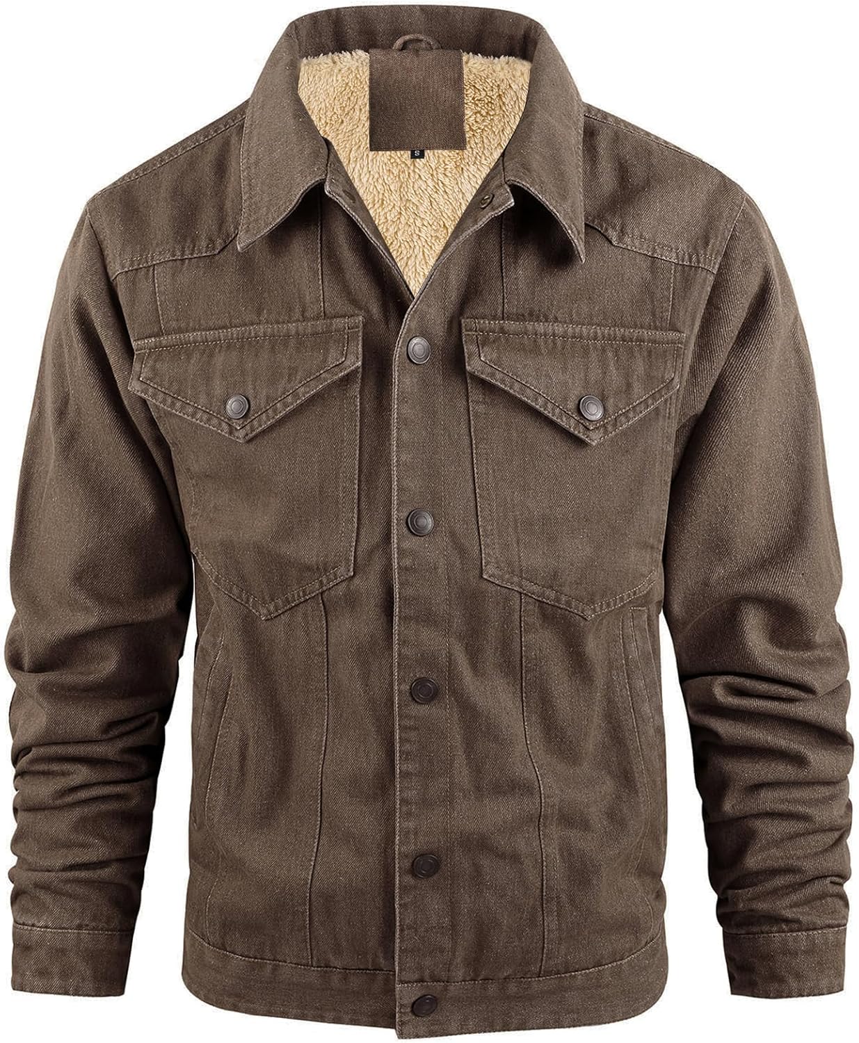 Flygo Mens Sherpa Fleece Lined Denim Jackets Winter Warm Snap Turn Down Collar Trucker Jacket Cowboy Thicken Heavy Duty Coat - Image 3