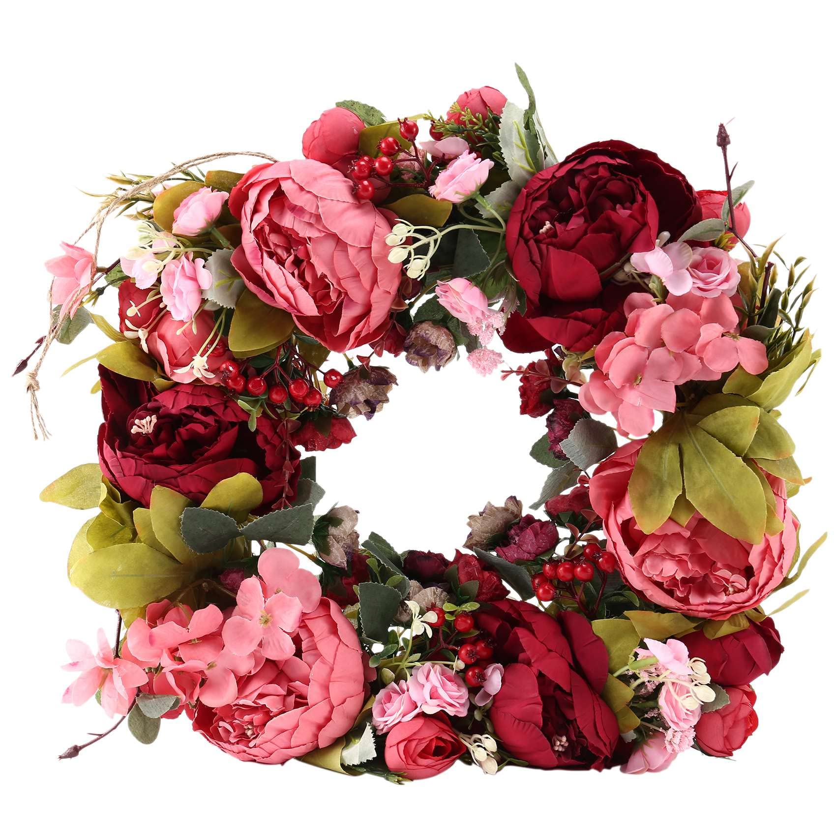 Couronne de pivoine artificielle sans entretien pour décoration porte d'entrée