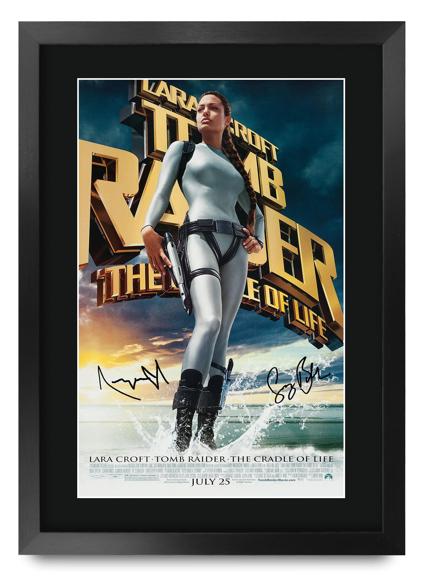 HWC Trading Lara Croft Tomb Raider 2 The Cradle of Life Angelina Jolie Gifts Printed Poster Signed Autograph Picture for Movie Memorabilia Fans - A3 Framed