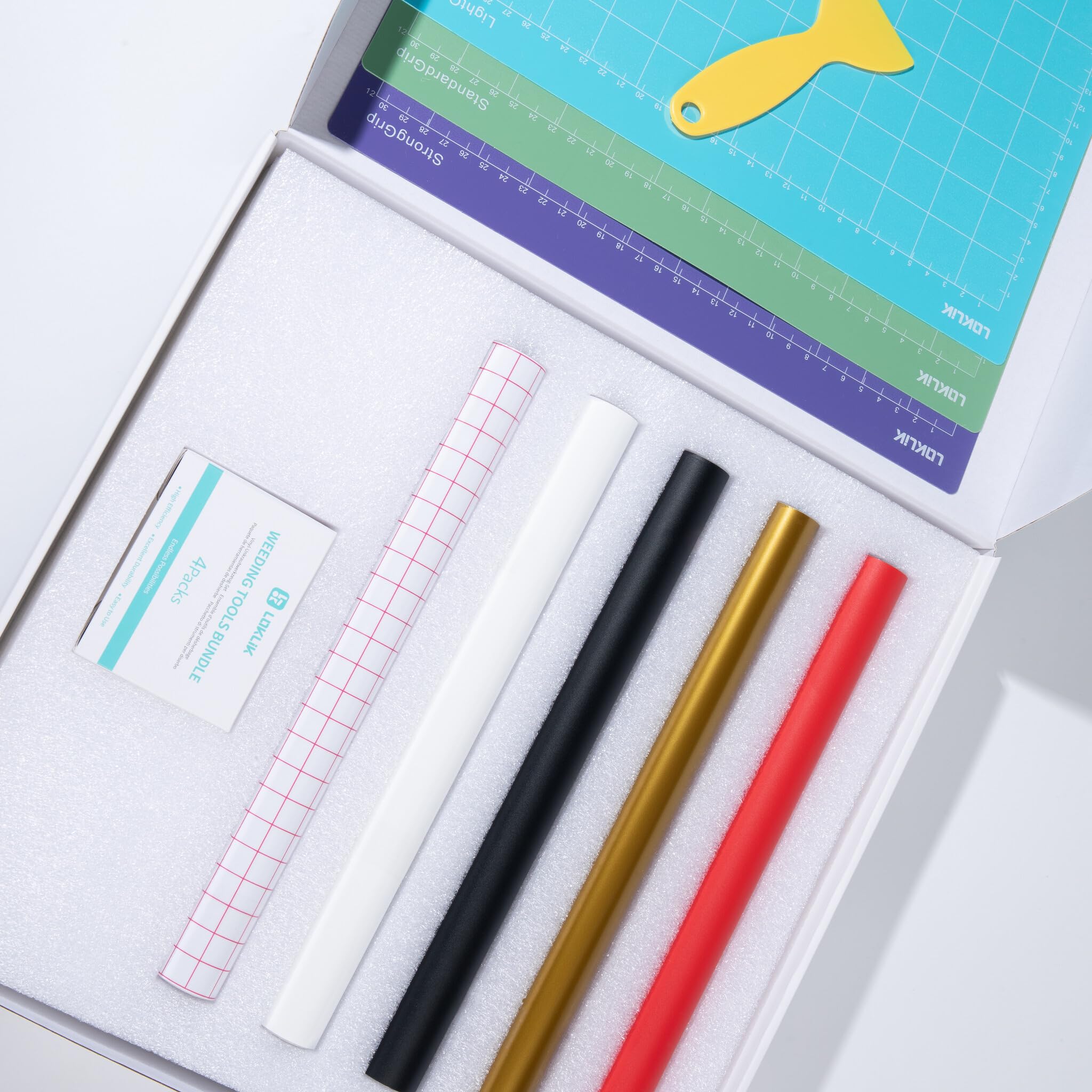 LOKLiK Starter Pack for Crafter & iCraft – Ensemble de vinyles avec vinyle adhésif permanent, vinyle de transfert thermique outils de désherbage et tapis de découpe pour projets DIY et personnalisés