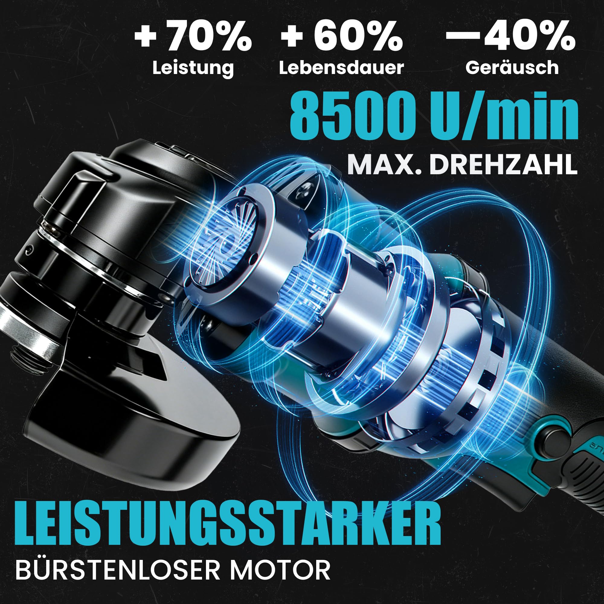 Akku Winkelschleifer für Makita 18V, 125 mm Akku Flex 8500U/min, 3 Geschwindigkeiten, Akku-Schleifer mit Rutschfester Griff zum Schleifen, Schneiden und Polieren (Ohne Akku)