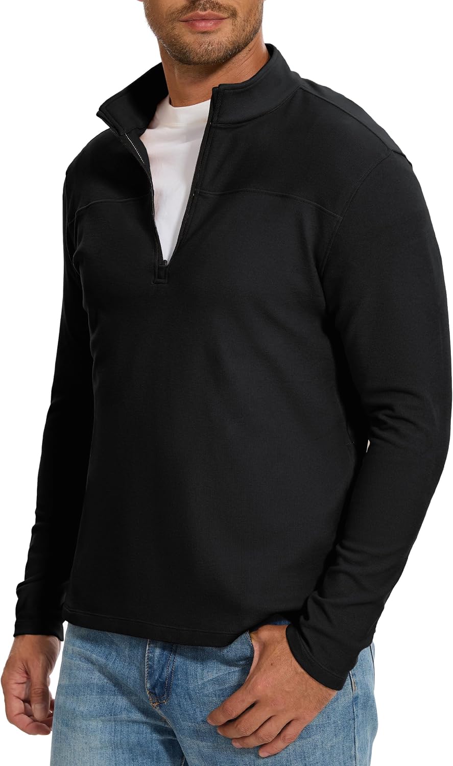 M MOTEEPI Mens Fleece Quarter Zip Up Pullover Sweater Slim Fit Lightweight Mock Neck Long Sleeve Sweaters For Men