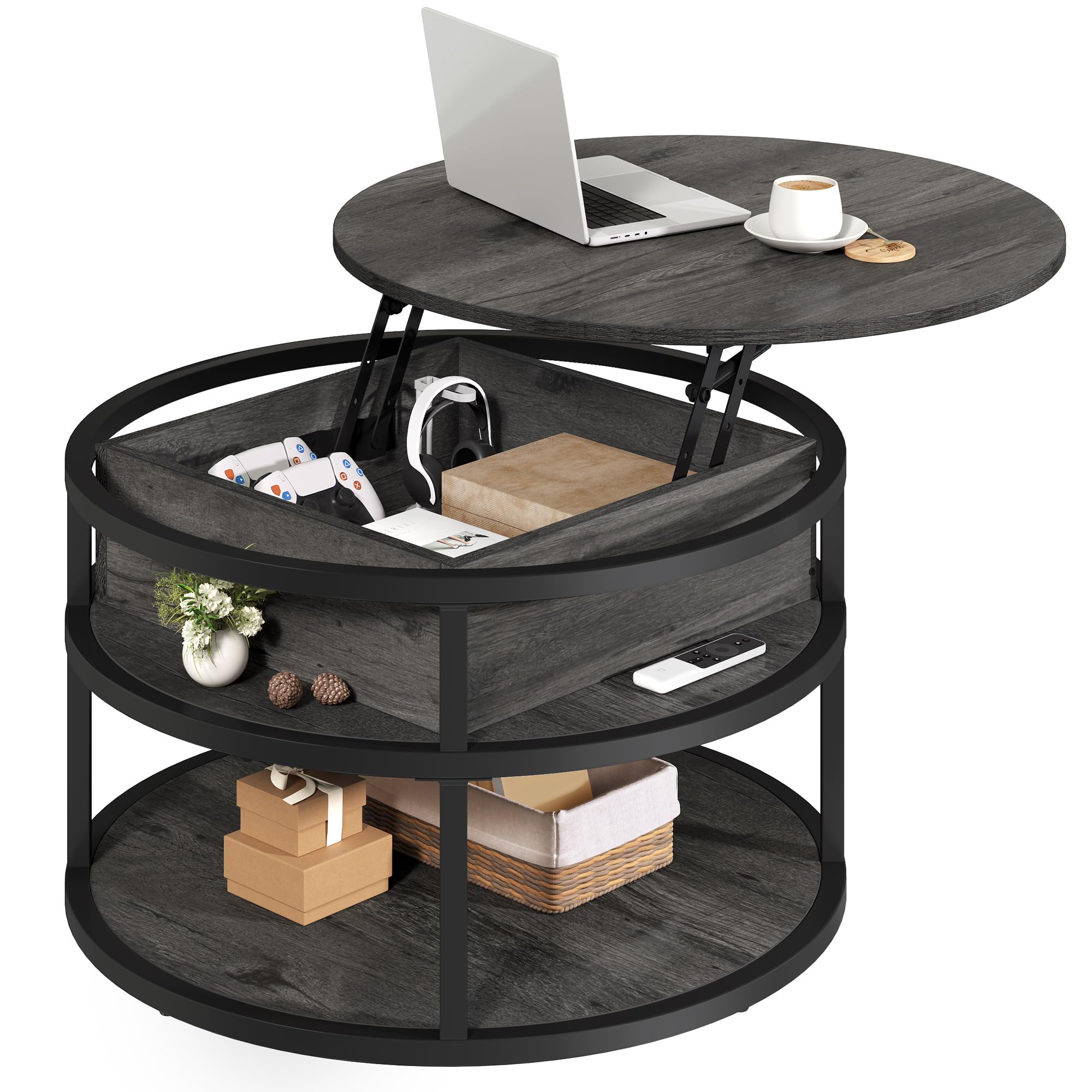 Amazon.com: YITAHOME Round Lift Top Coffee Table with Storage ...