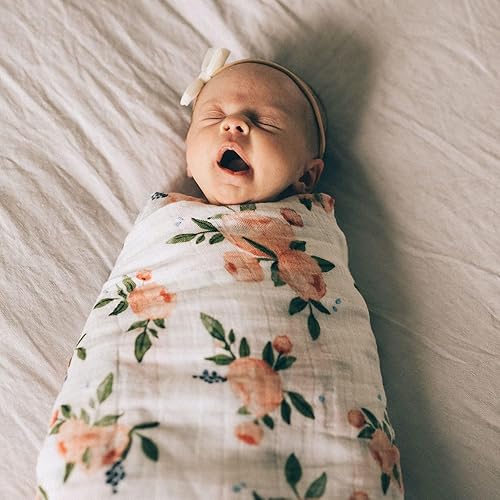 Miniatura 4 de Little Unicorn Manta de muselina de algodón con rosas de acuarela  Individual  100% algodón  Súper suave  Recién nacidos y bebés  Grande 47 x 47