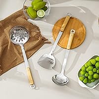 Vista 3 de FJNATINH Wok - Juego de 3 utensilios de cocina de acero inoxidable con espátula y cucharón, juego de 3 utensilios de cocina