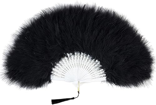 BABEYOND - Abanico de mano plegable estilo vintage de los años 20 con plumas de Marabou para disfraz de Halloween, baile, fiesta, fiesta de té,