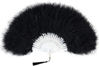 Marabou Feather Fan 20s Vintage Folding Fan Flapper Hand Fan for Costume Dancing Show Tea Party Wedding Decoration (Black)